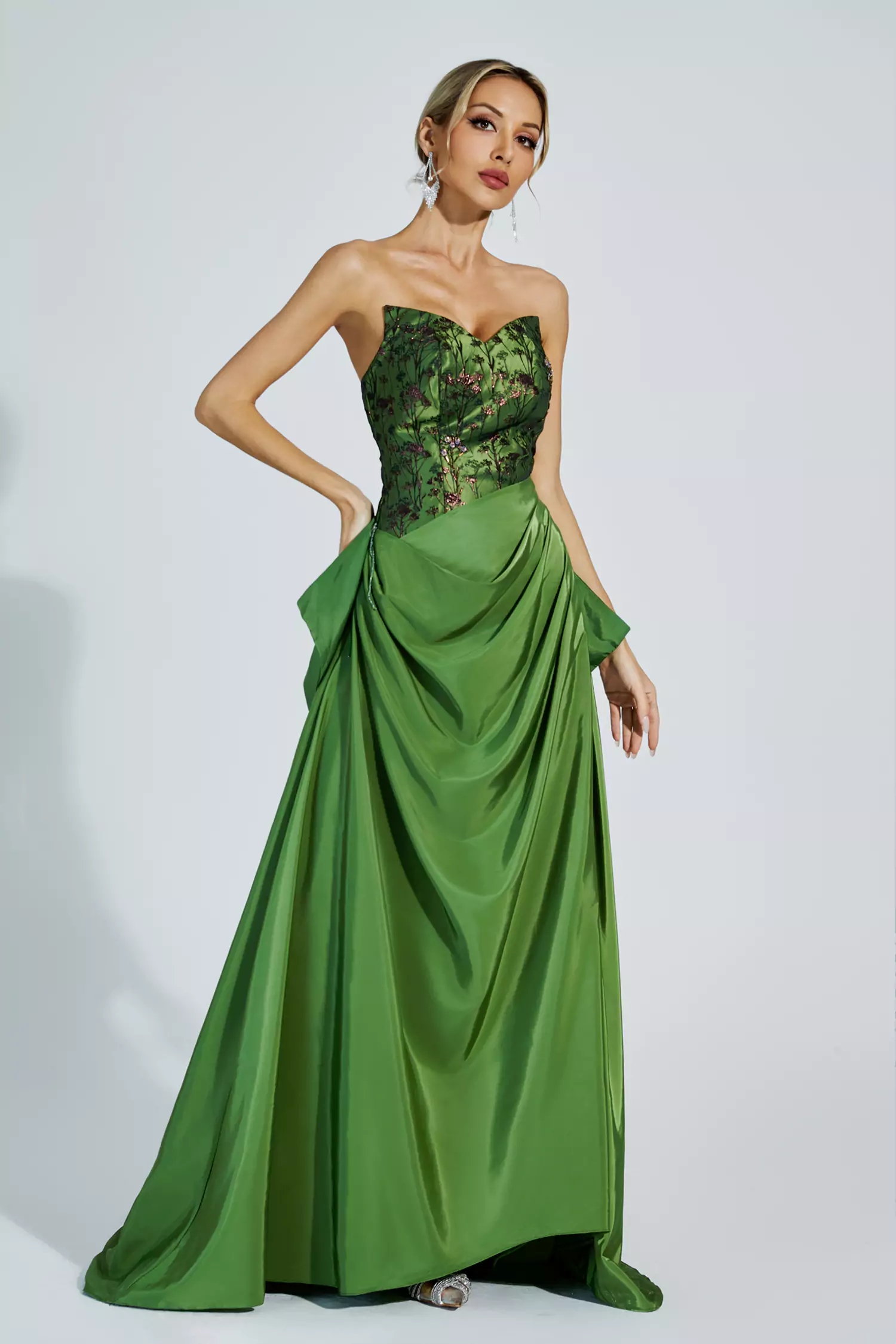 Dulce Green Ruched Off-shoulder Dress-CATCHALL