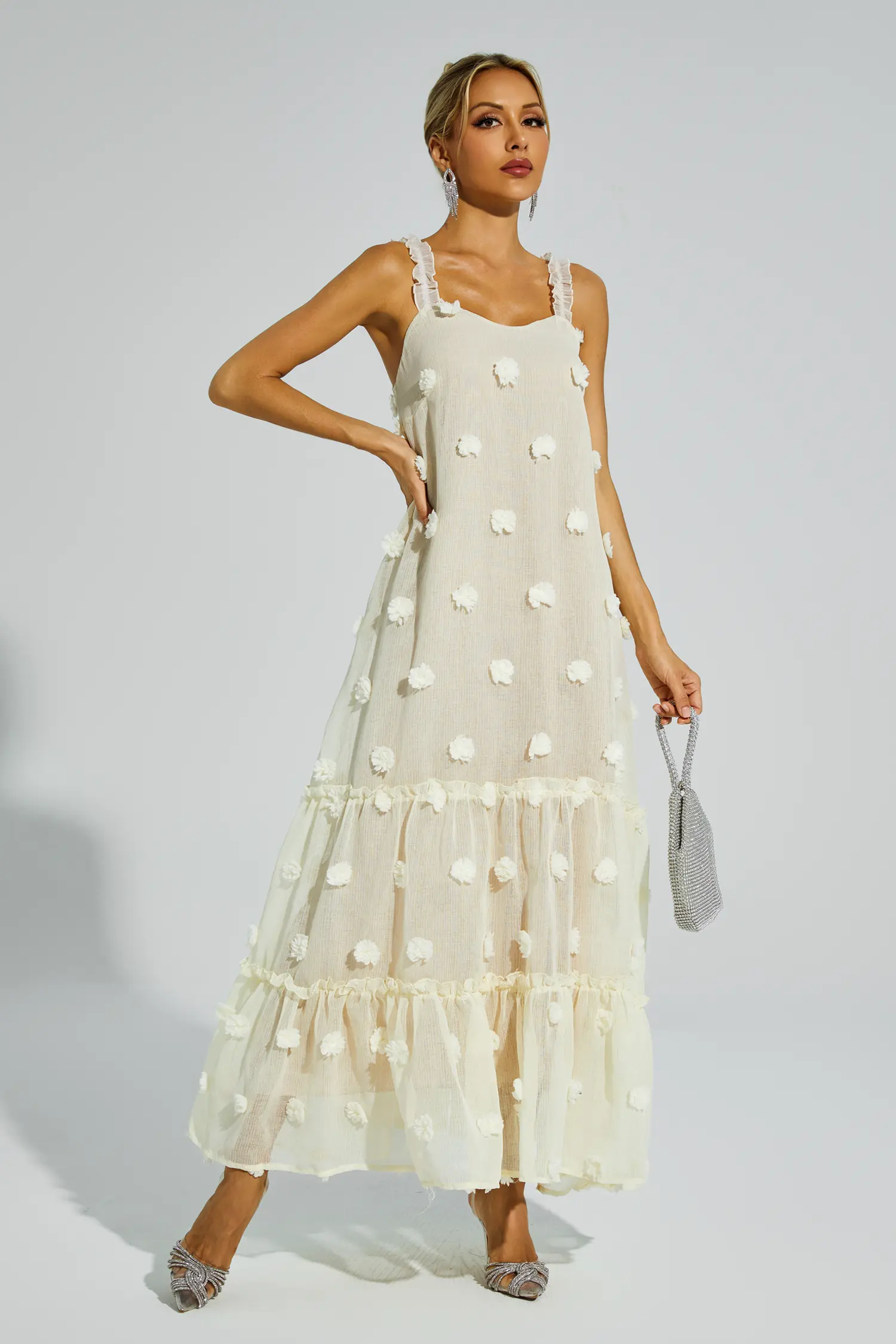 Eartha Apricot Flower Embellished Slip Dress-CATCHALL