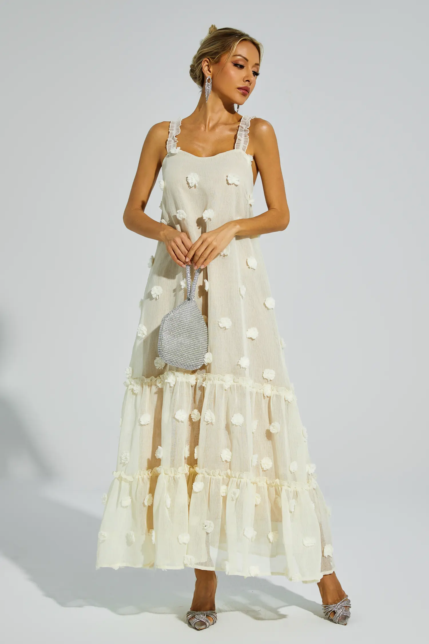 Eartha Apricot Flower Embellished Slip Dress-CATCHALL