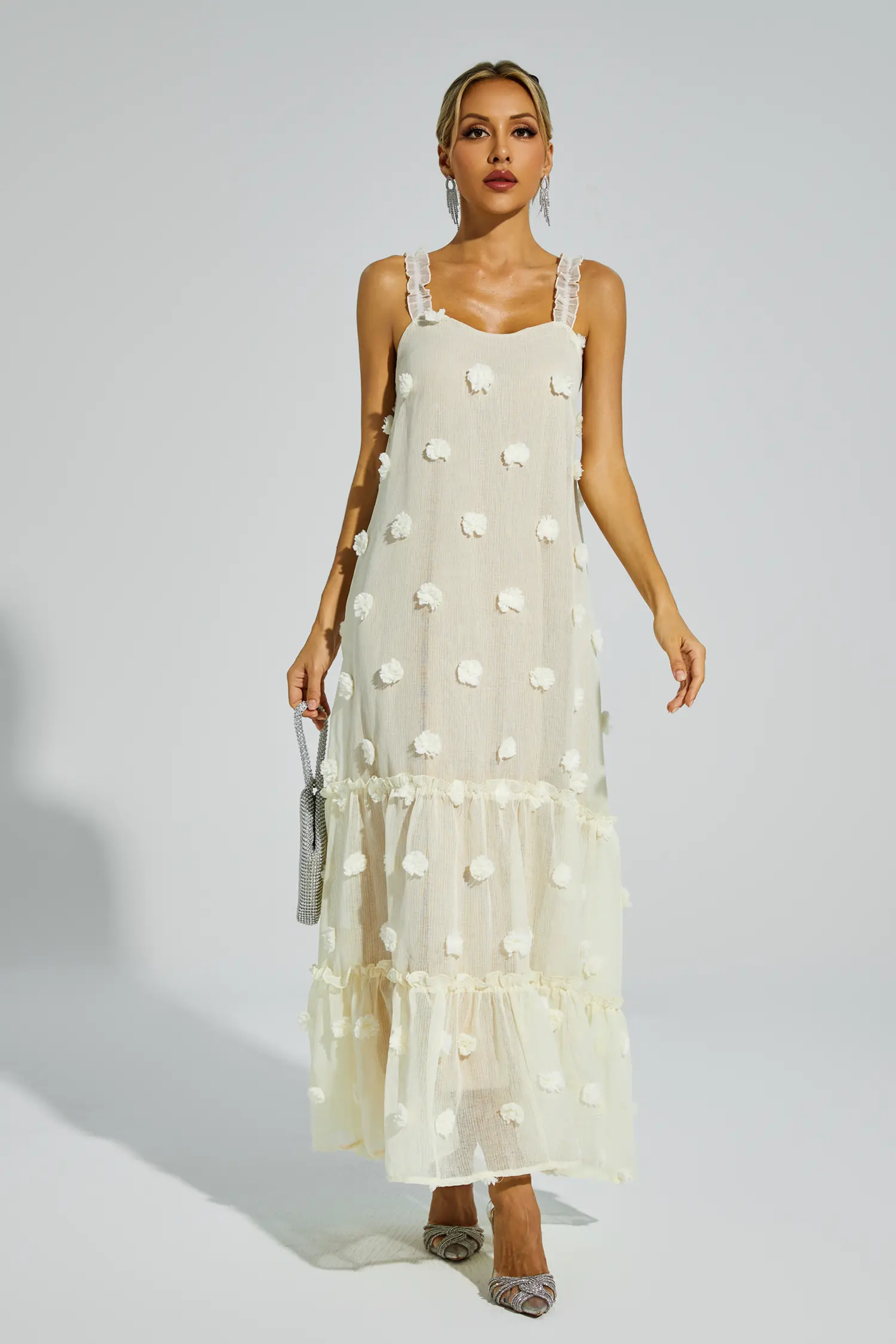 Eartha Apricot Flower Embellished Slip Dress-CATCHALL