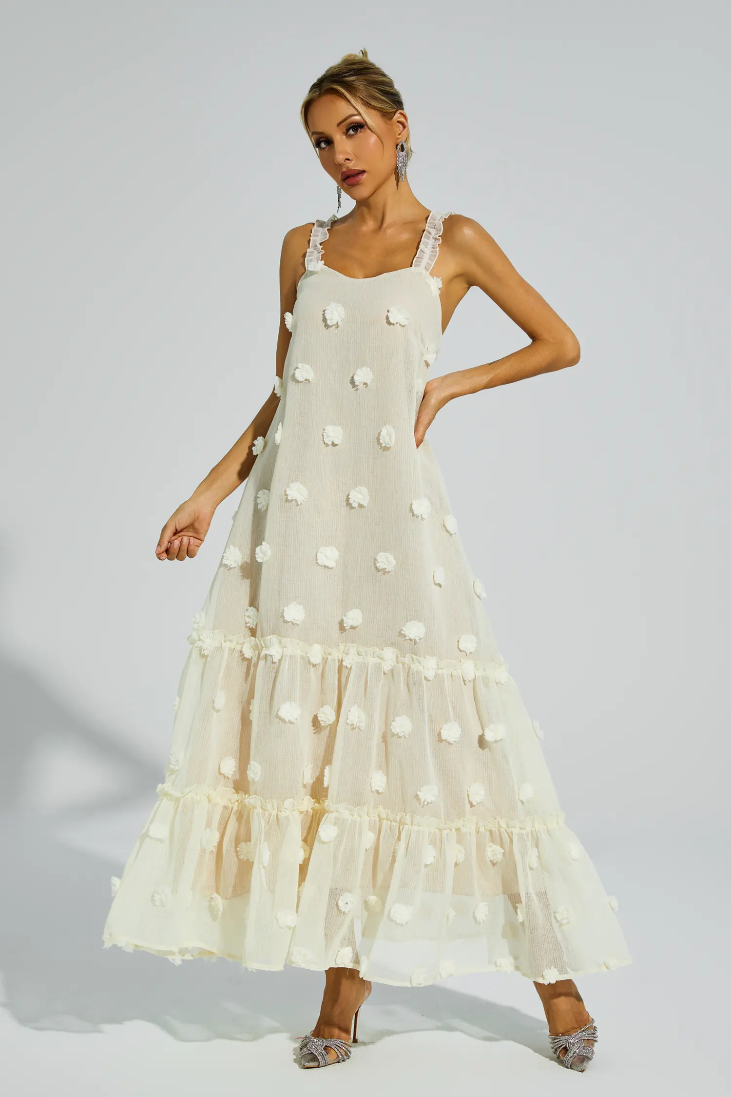 Eartha Apricot Flower Embellished Slip Dress-CATCHALL