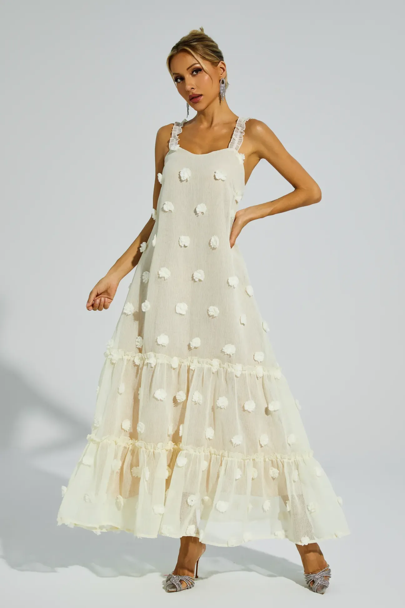 Eartha Apricot Flower Embellished Slip Dress