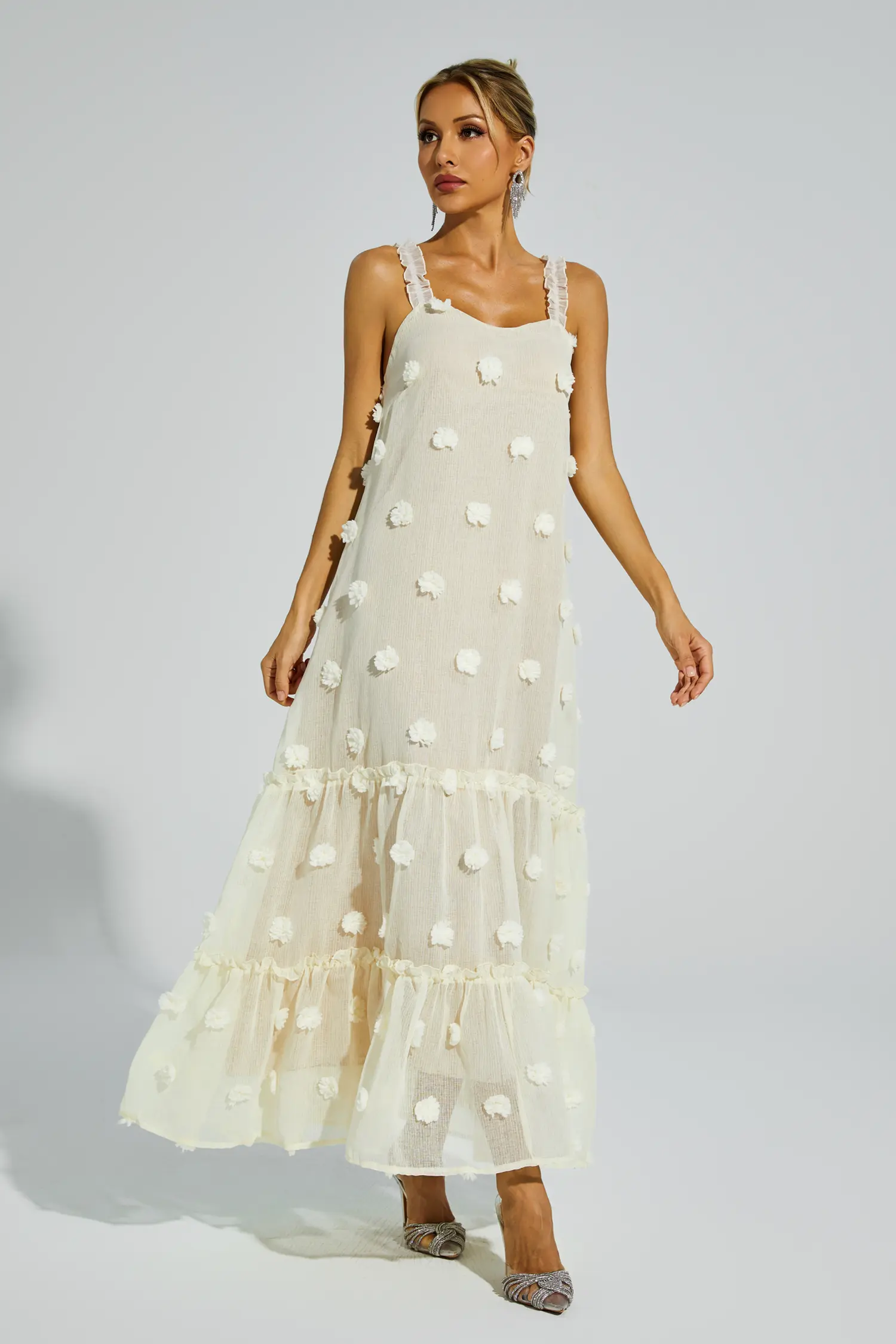 Eartha Apricot Flower Embellished Slip Dress-CATCHALL