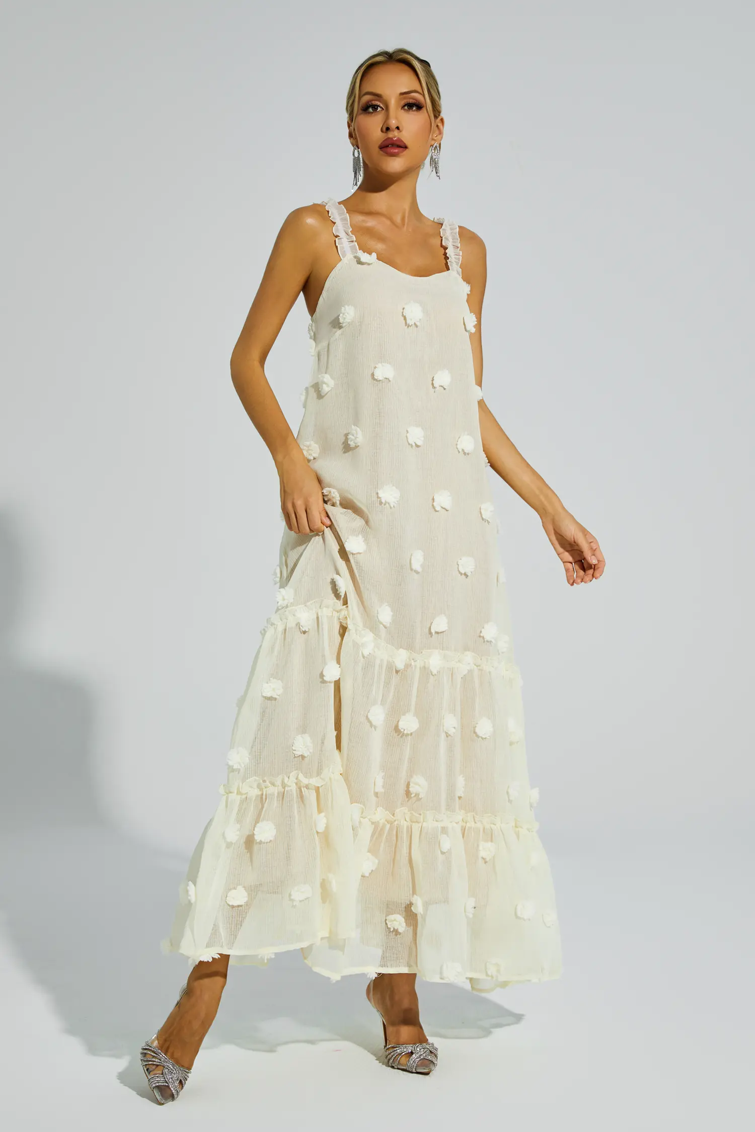 Eartha Apricot Flower Embellished Slip Dress-CATCHALL