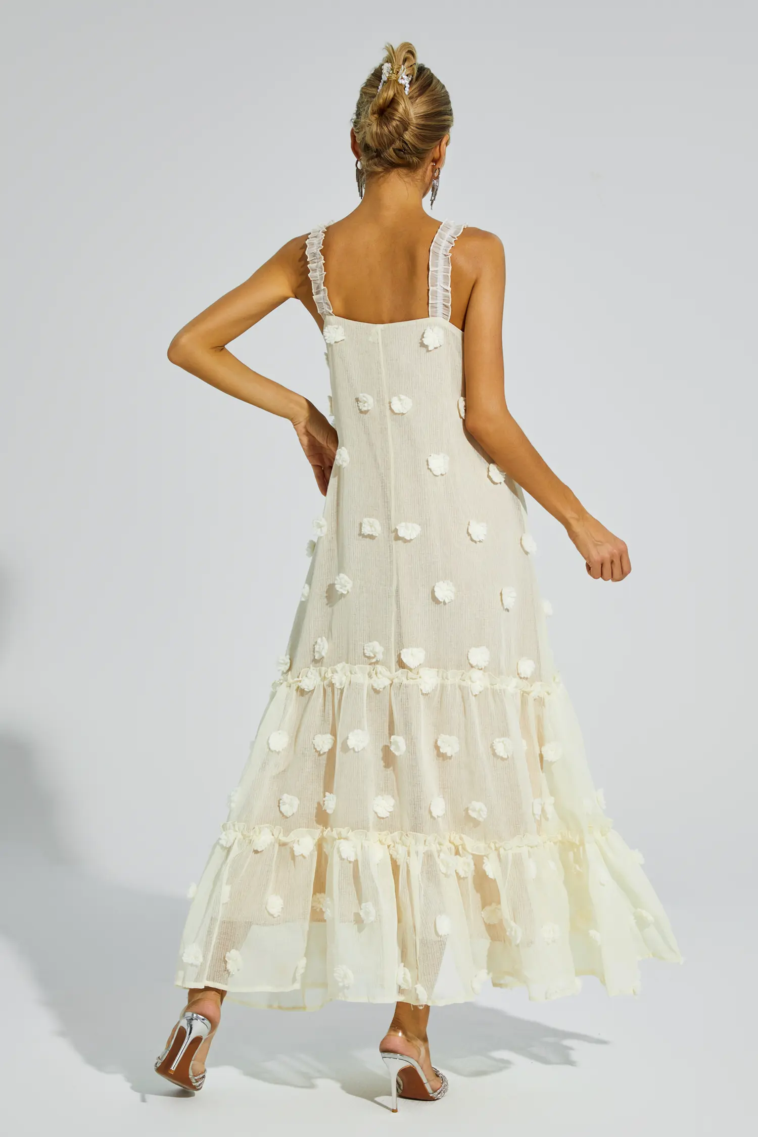 Eartha Apricot Flower Embellished Slip Dress-CATCHALL