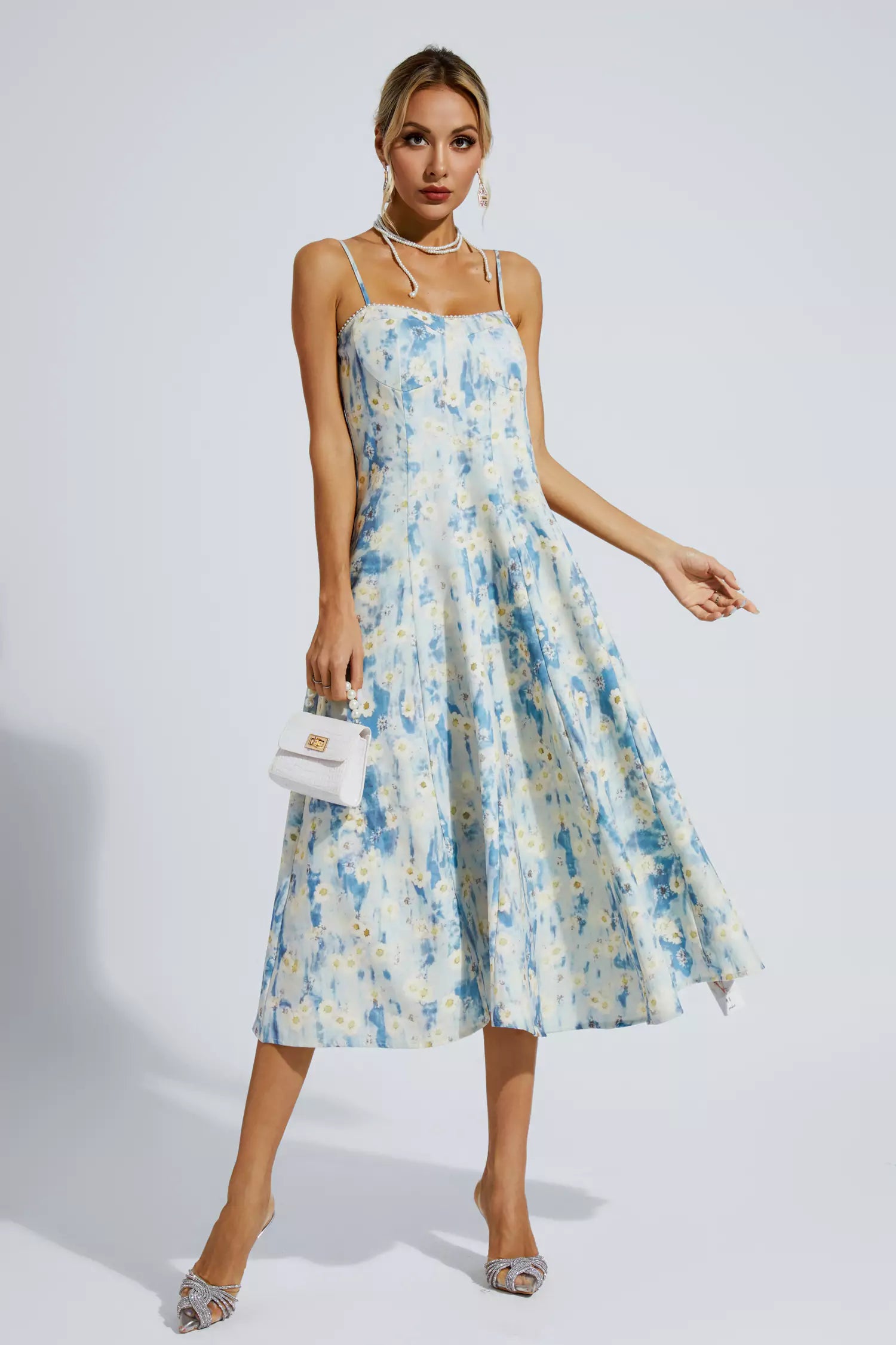 Edith Blue Floral Slip Maxi Dress-CATCHALL