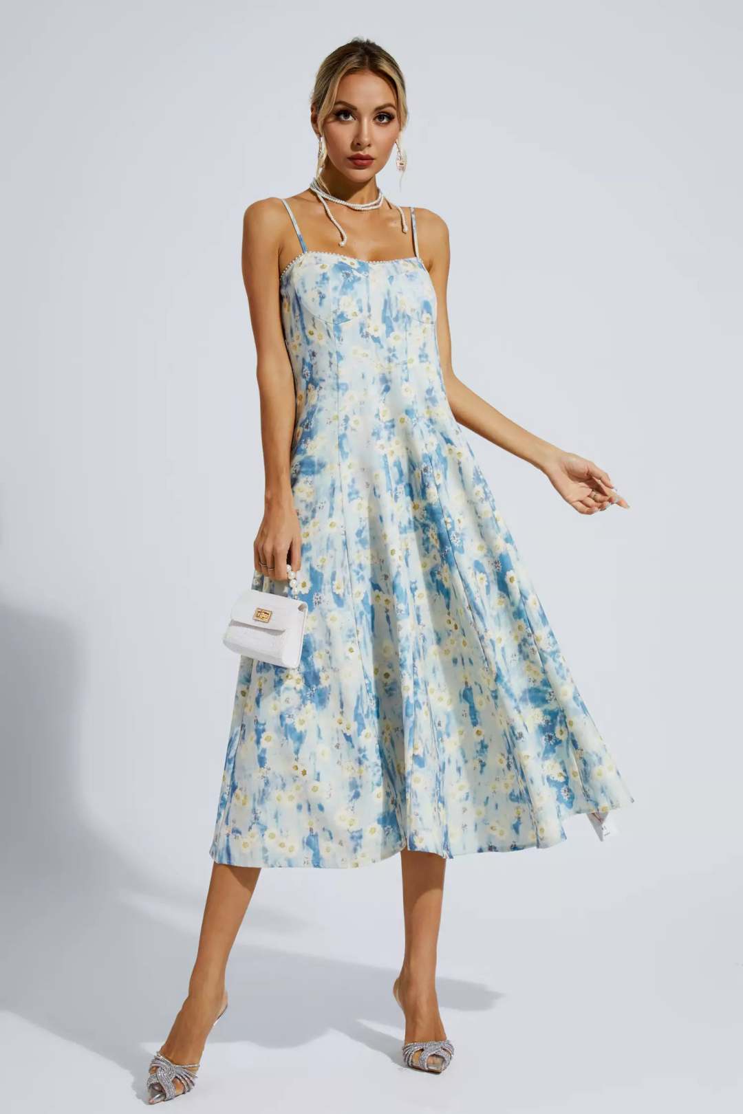 Edith Blue Floral Slip Maxi Dress