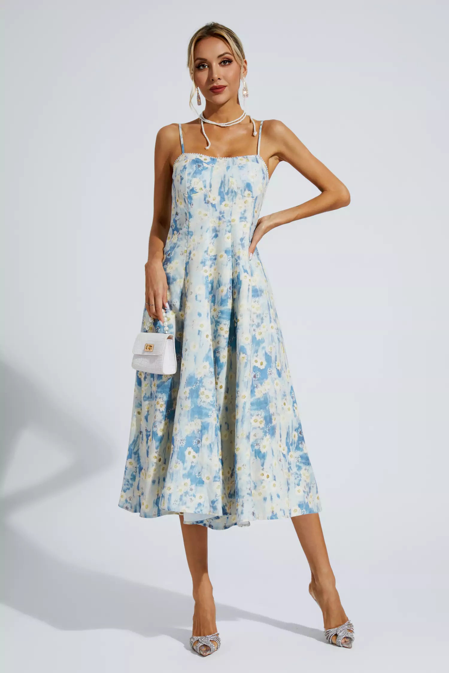 Edith Blue Floral Slip Maxi Dress-CATCHALL