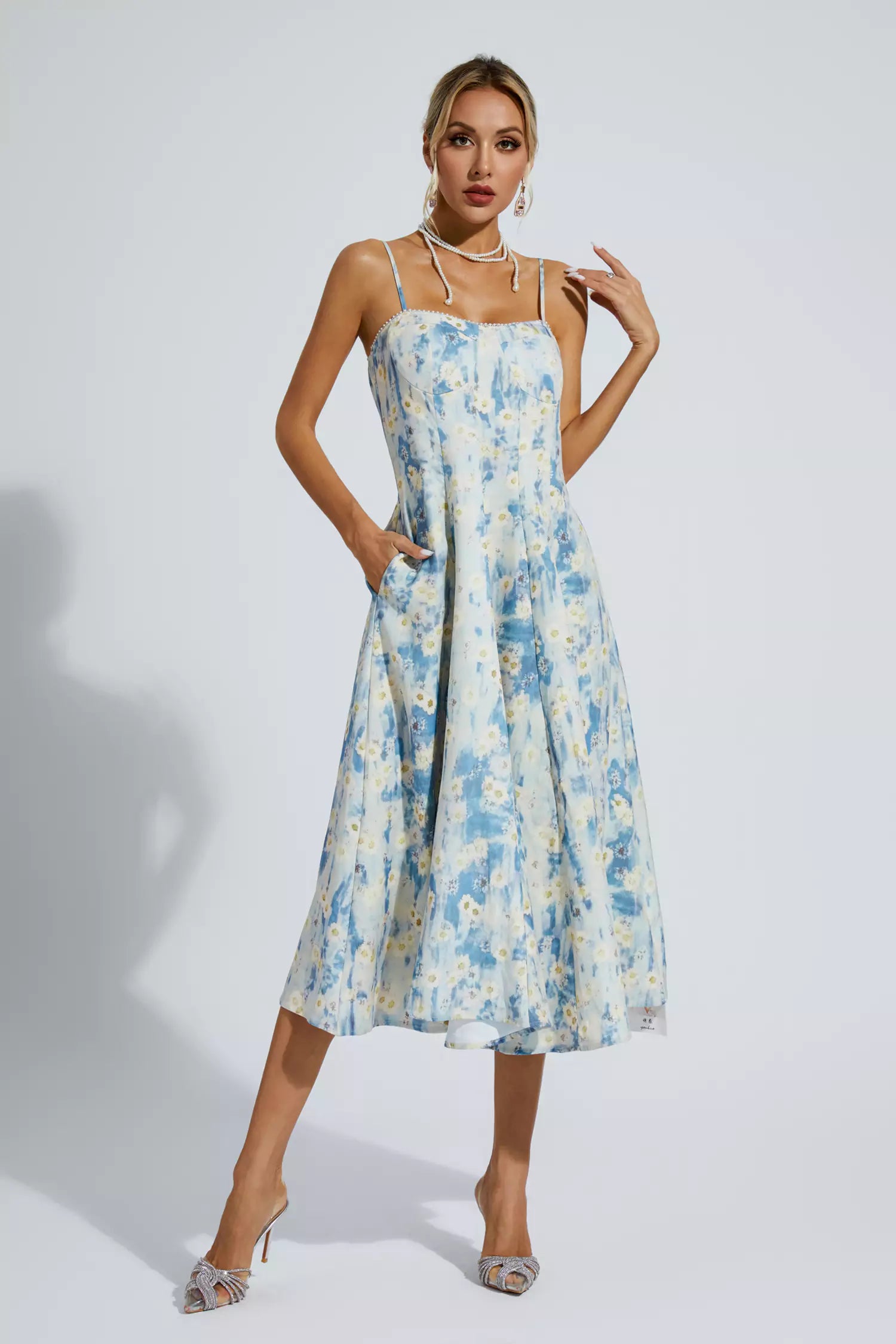 Edith Blue Floral Slip Maxi Dress-CATCHALL