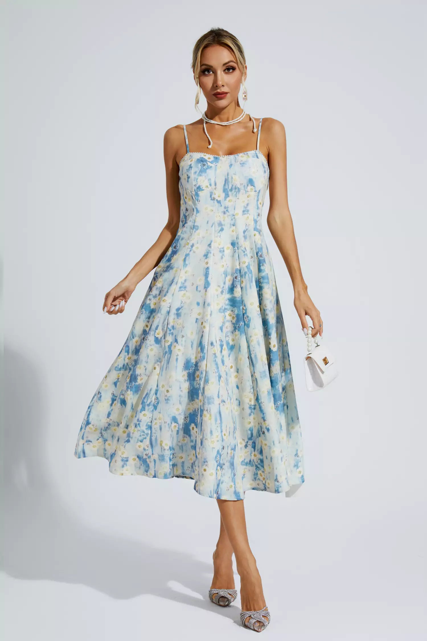 Edith Blue Floral Slip Maxi Dress-CATCHALL