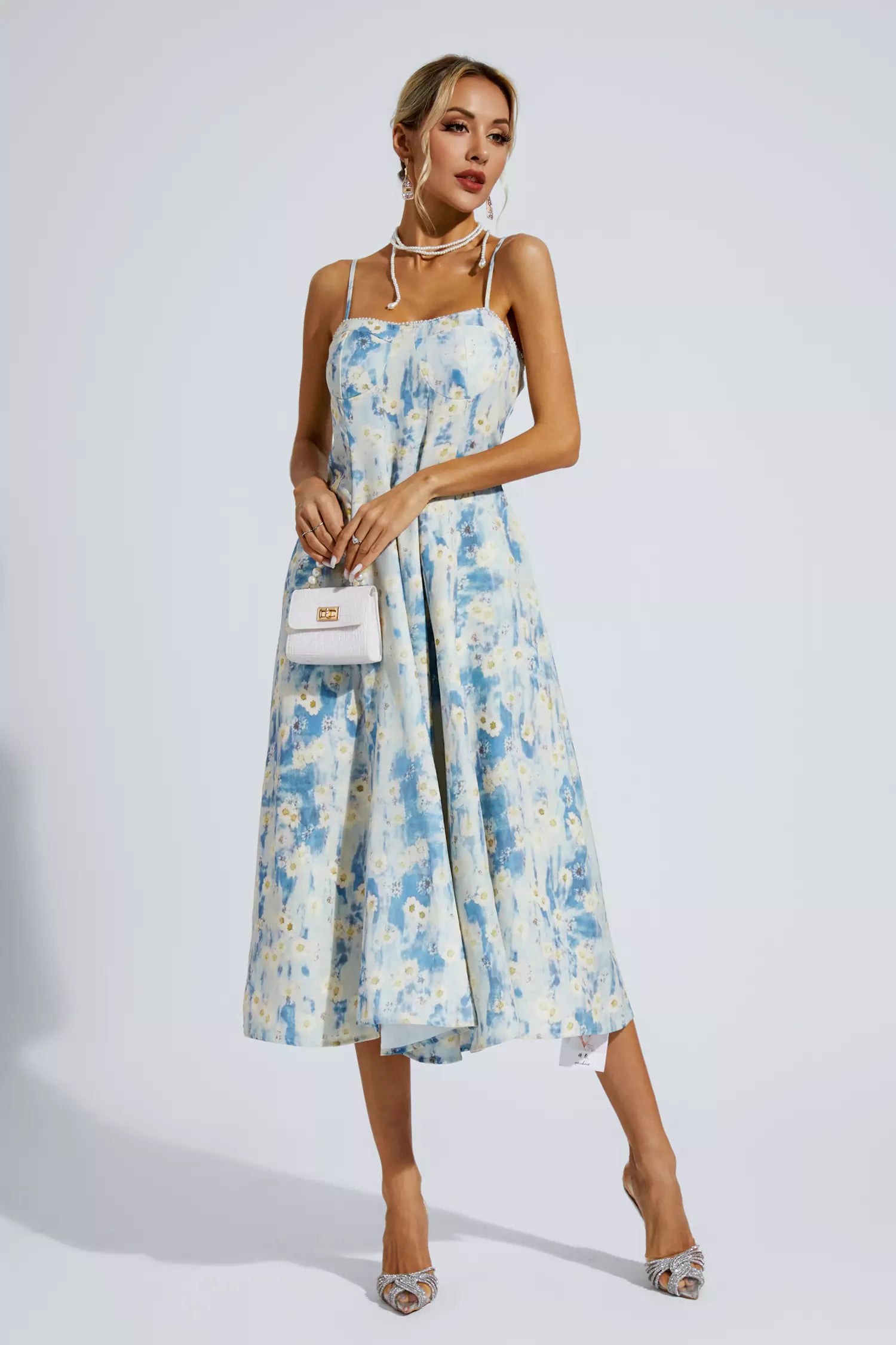 Edith Blue Floral Slip Maxi Dress-CATCHALL