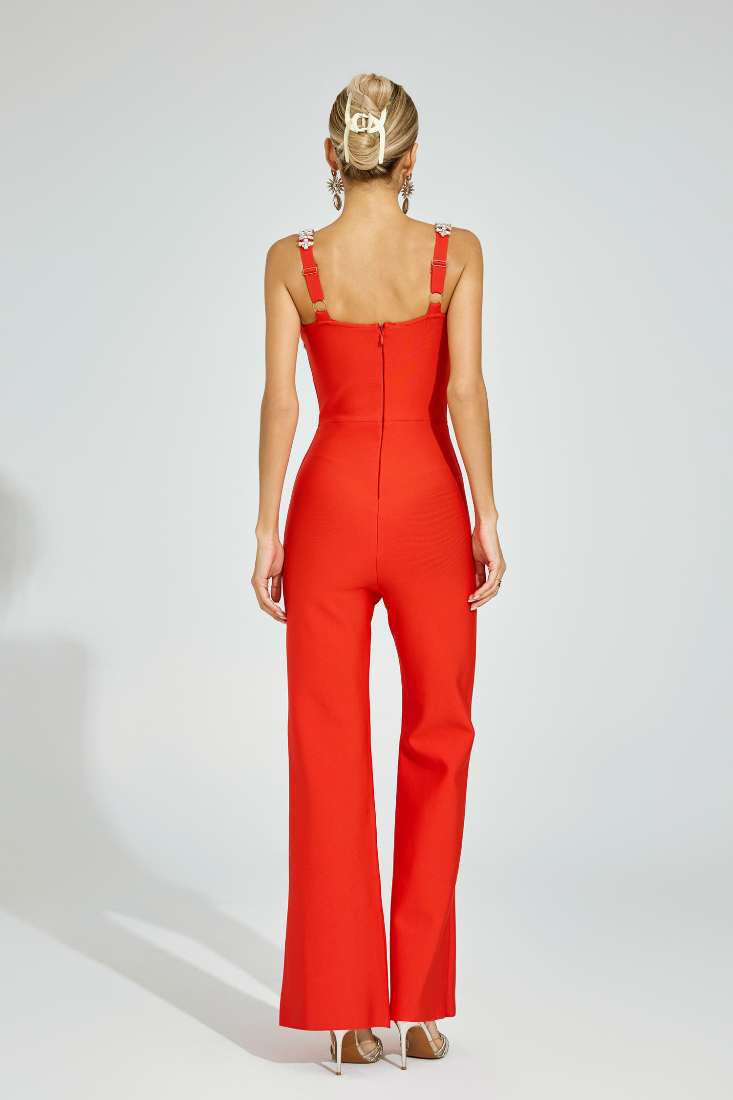 Edward Red Rhinestone Strap Jumpsuit