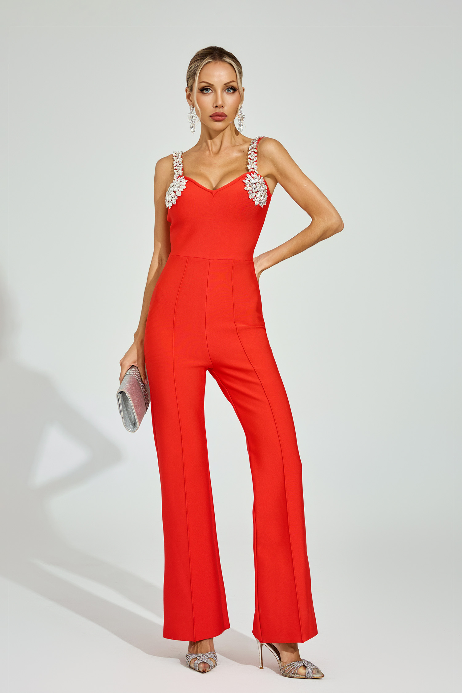 Edward Red Rhinestone Strap Jumpsuit