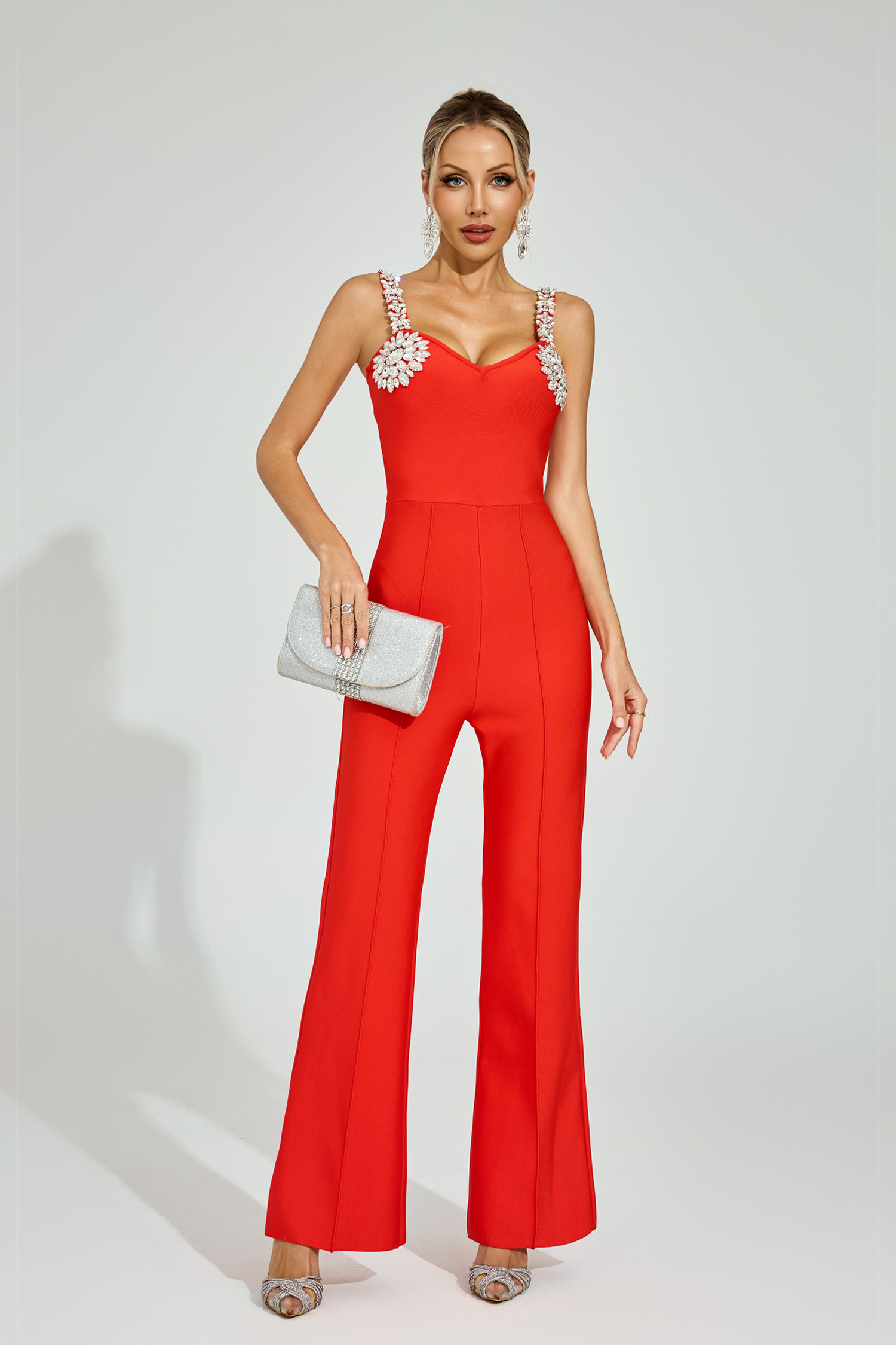 Edward Red Rhinestone Strap Jumpsuit