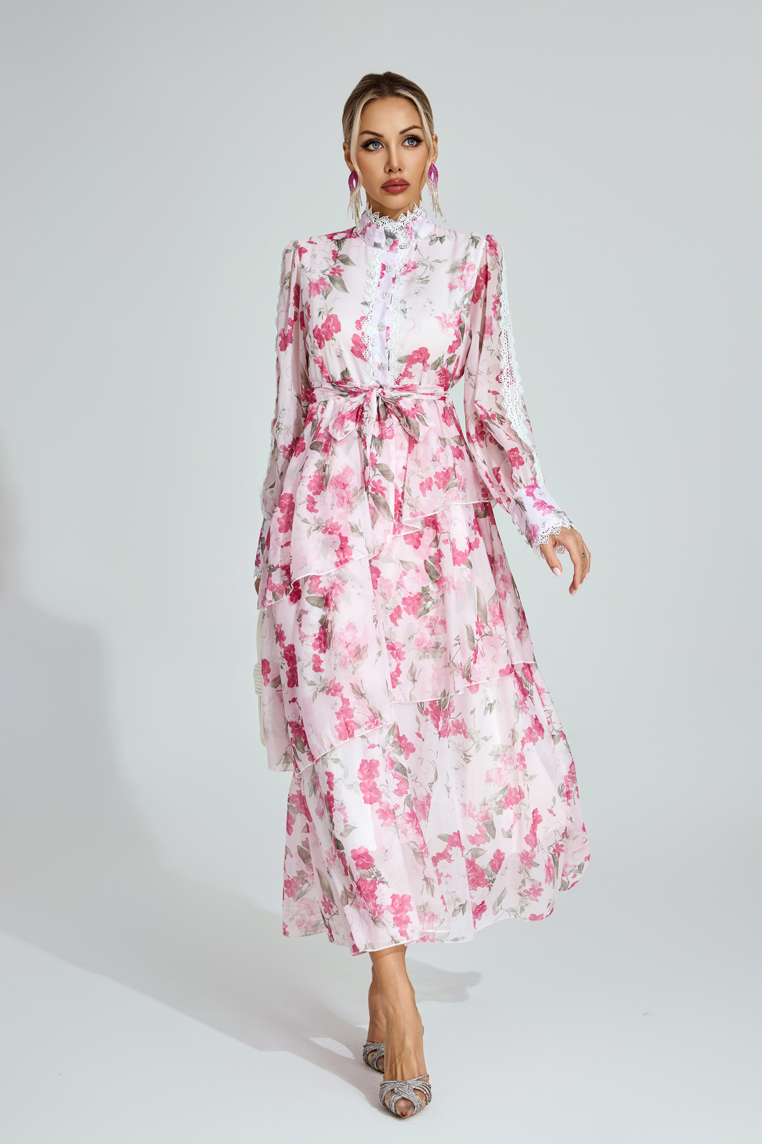 Egbert Pink Floral Chiffon Maxi Dress.