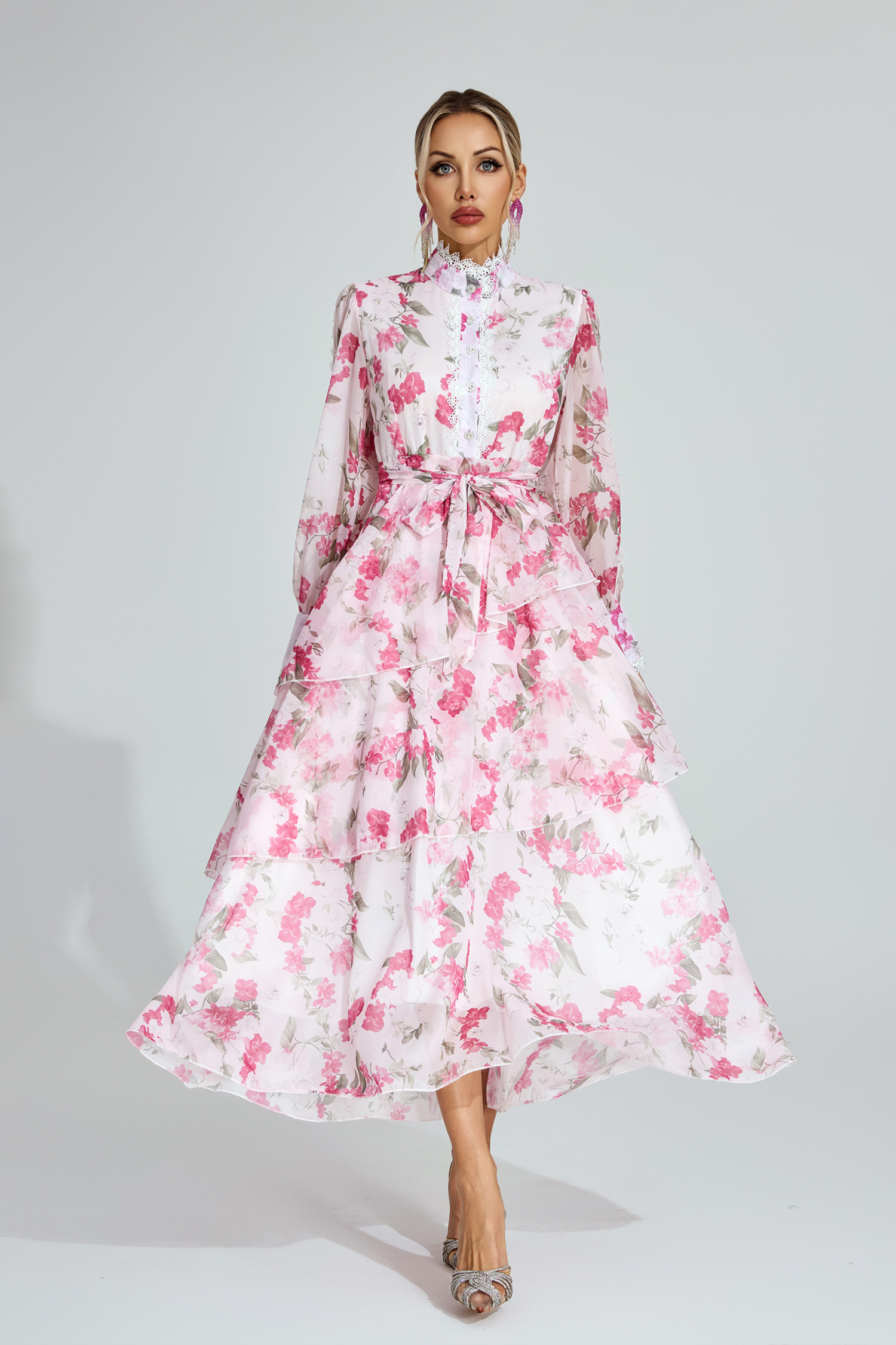 Egbert Pink Floral Chiffon Maxi Dress.