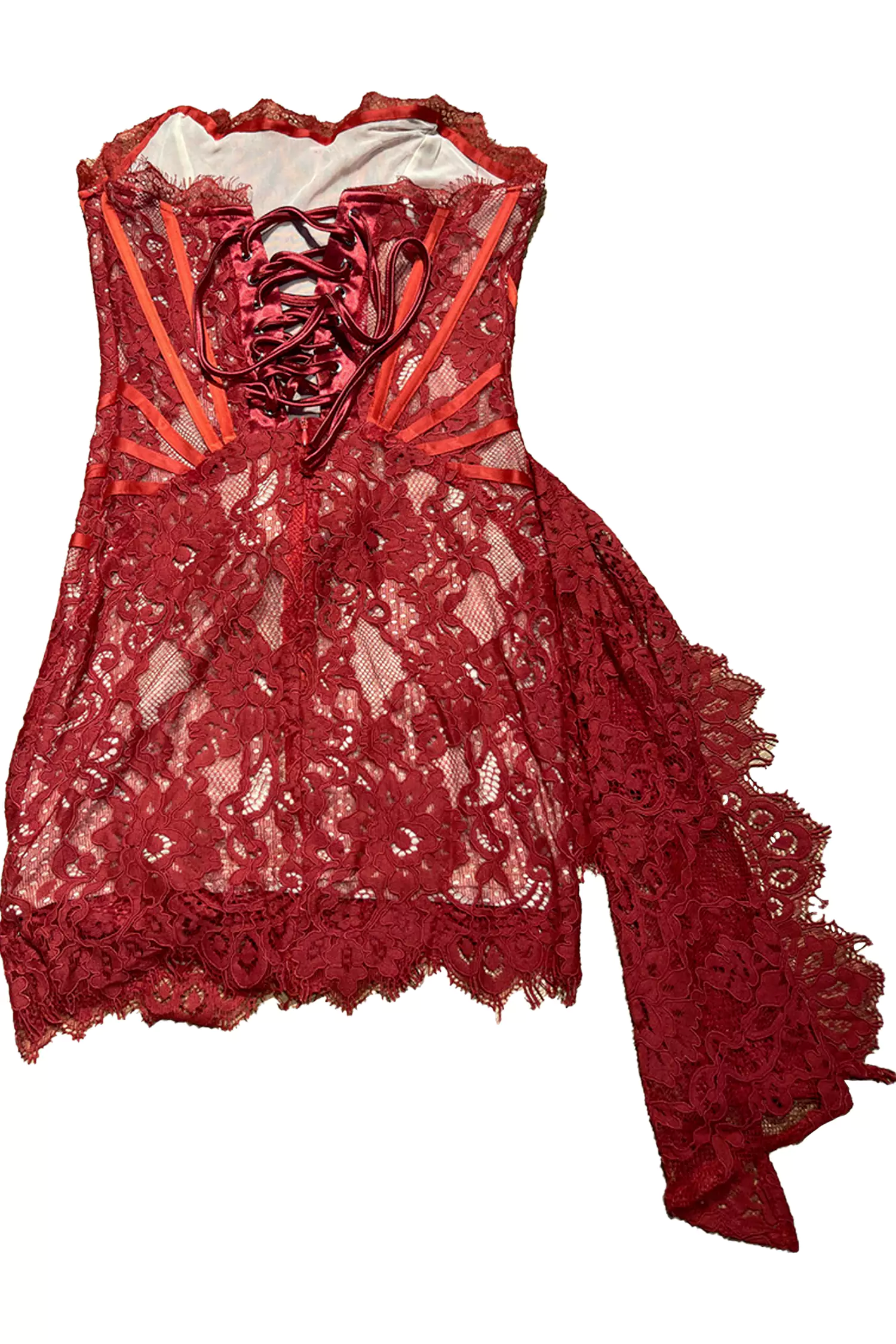 Eileen Red Lace Off Shoulder Mini Dress-CATCHALL