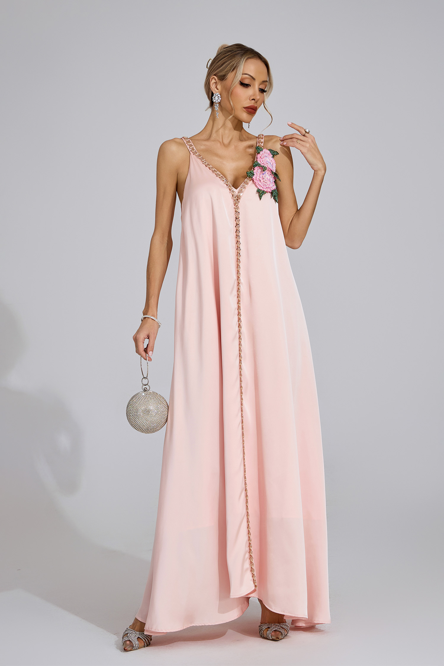 Eira Pink Satin Maxi Dress