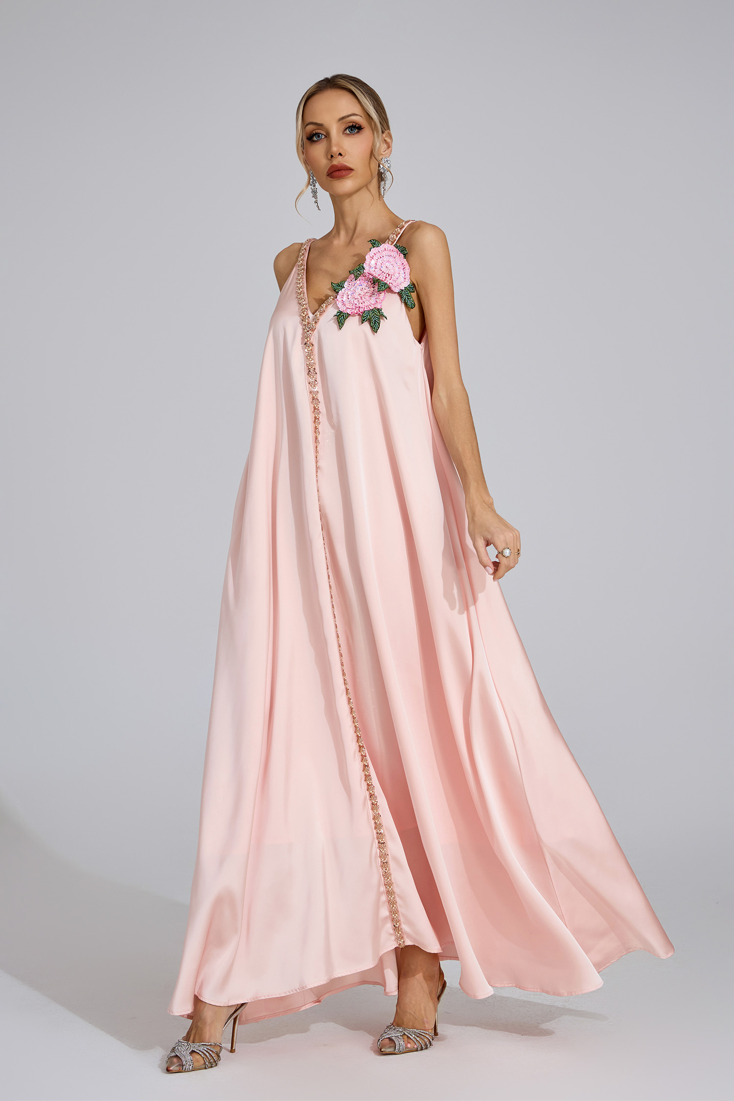 Eira Pink Satin Maxi Dress