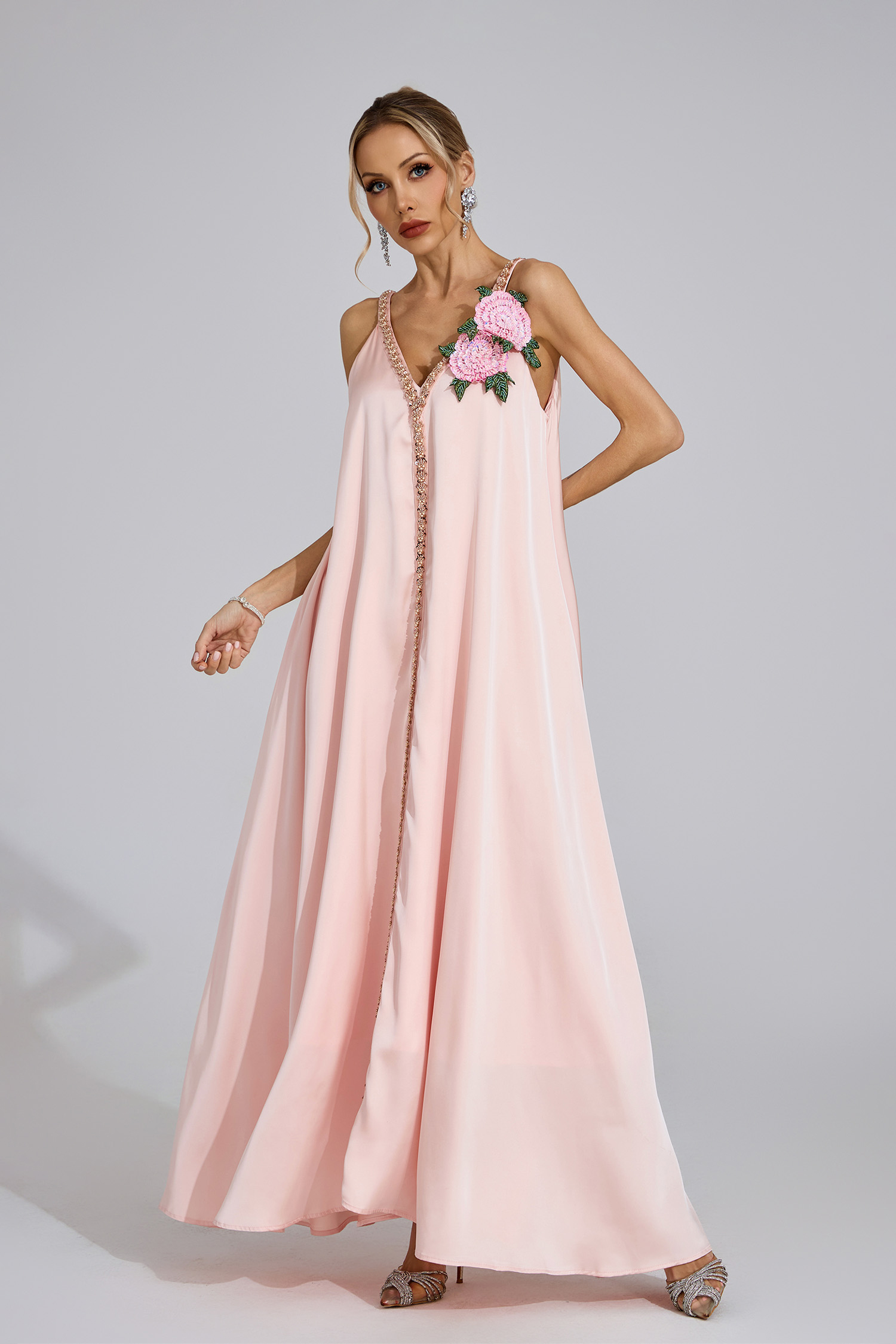 Eira Pink Satin Maxi Dress