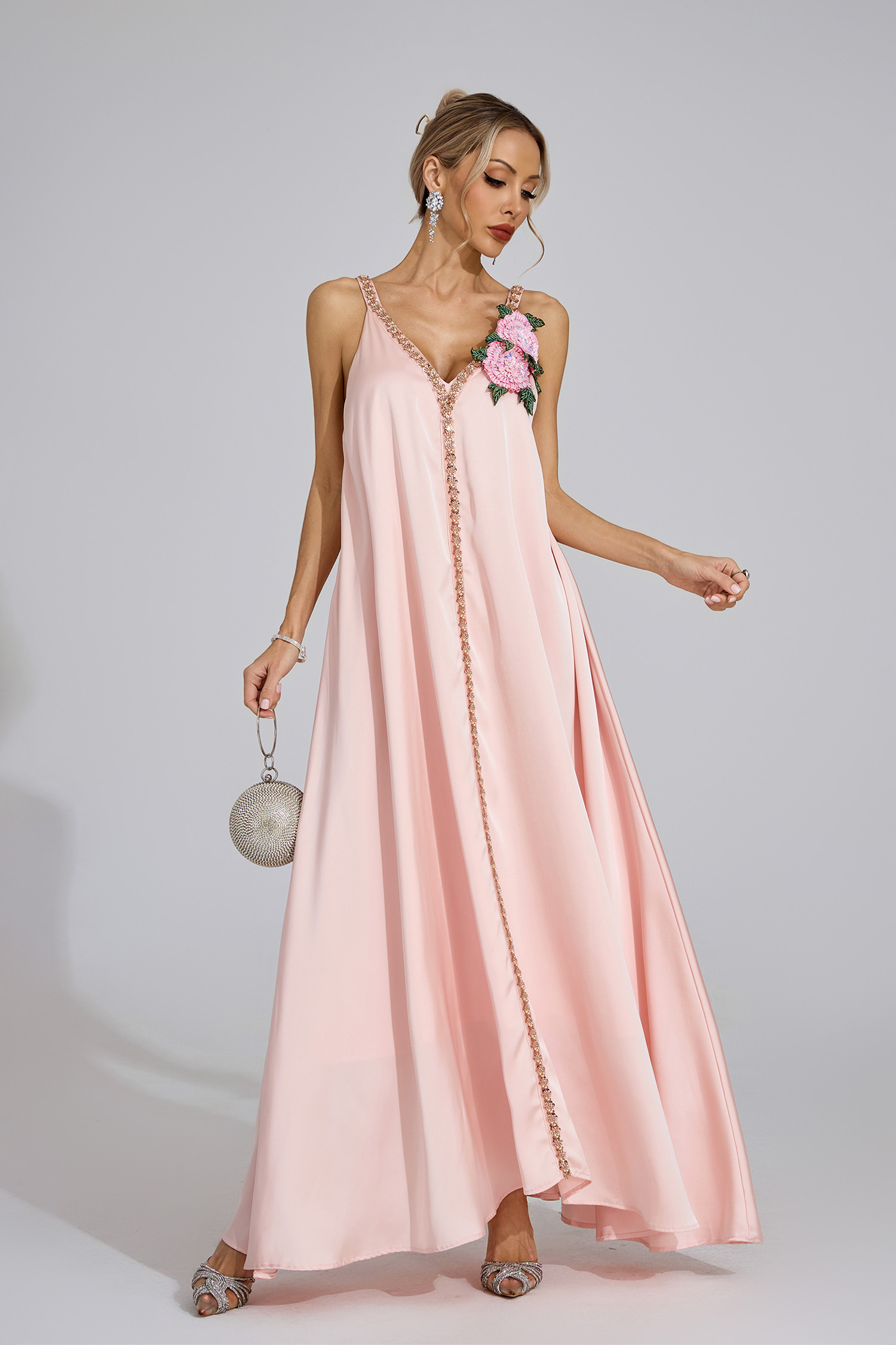 Eira Pink Satin Maxi Dress