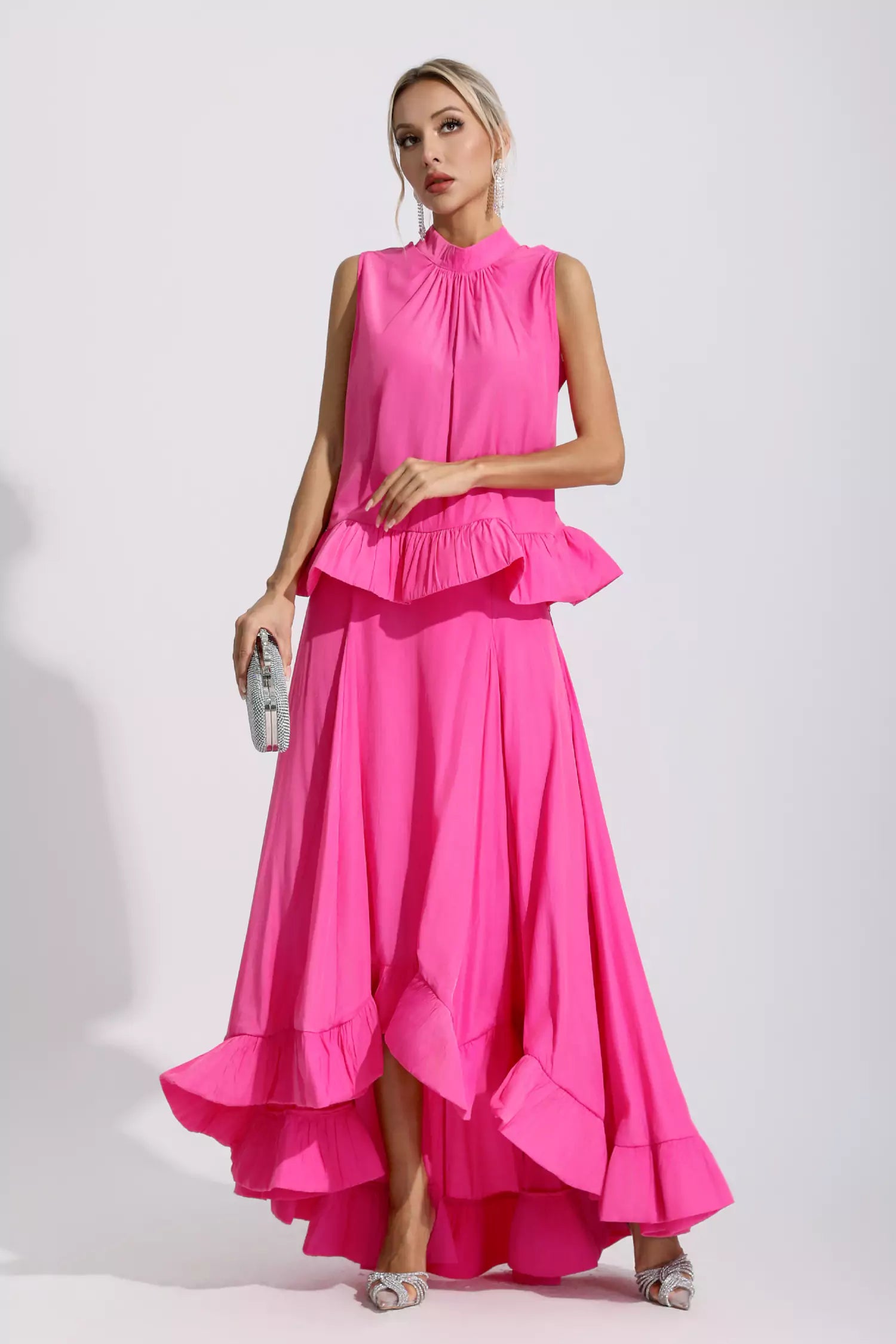 Elaine Pink Sleeveless Ruffle Mermaid Set-CATCHALL