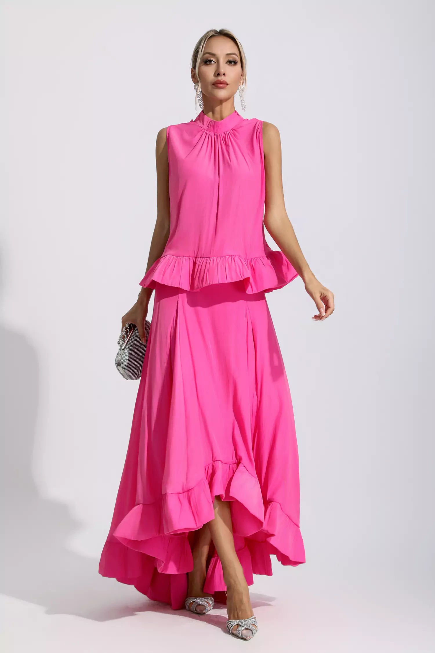 Elaine Pink Sleeveless Ruffle Mermaid Set-CATCHALL