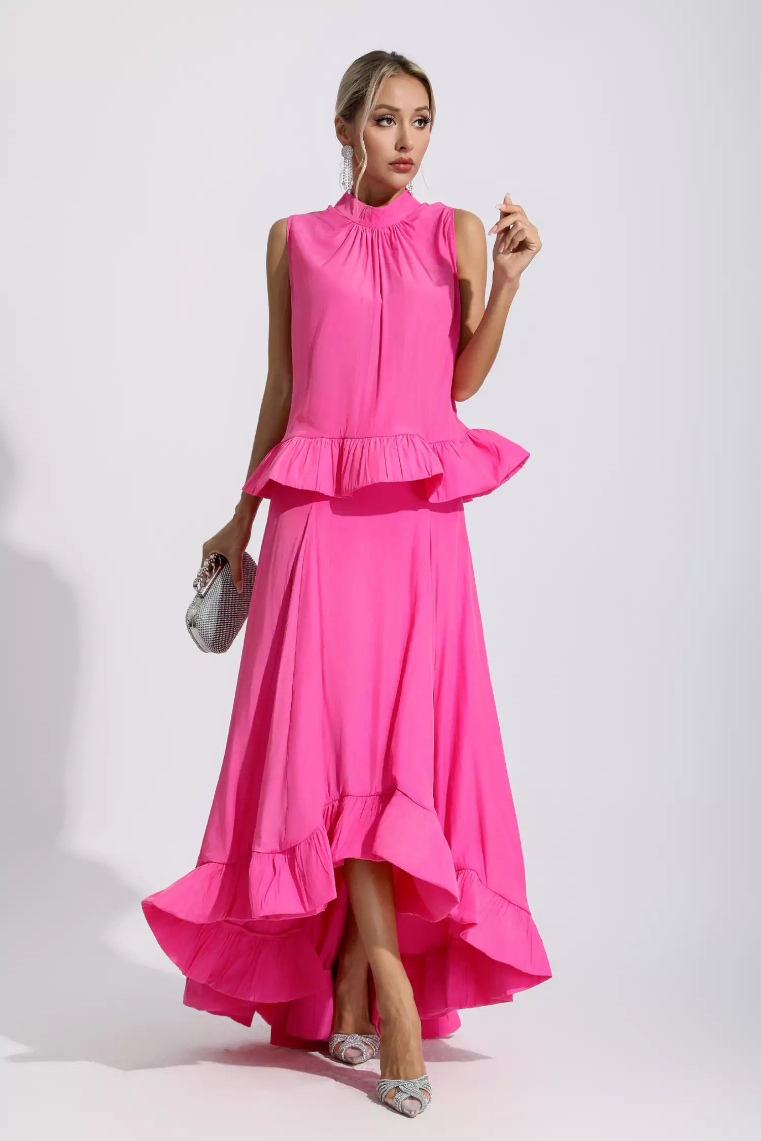Elaine Pink Sleeveless Ruffle Mermaid Set-CATCHALL