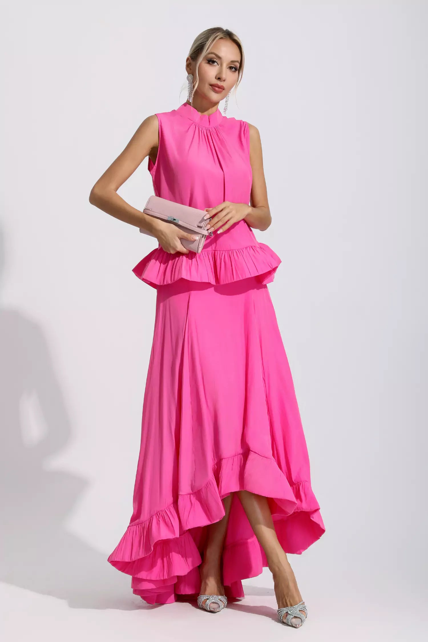 Elaine Pink Sleeveless Ruffle Mermaid Set-CATCHALL