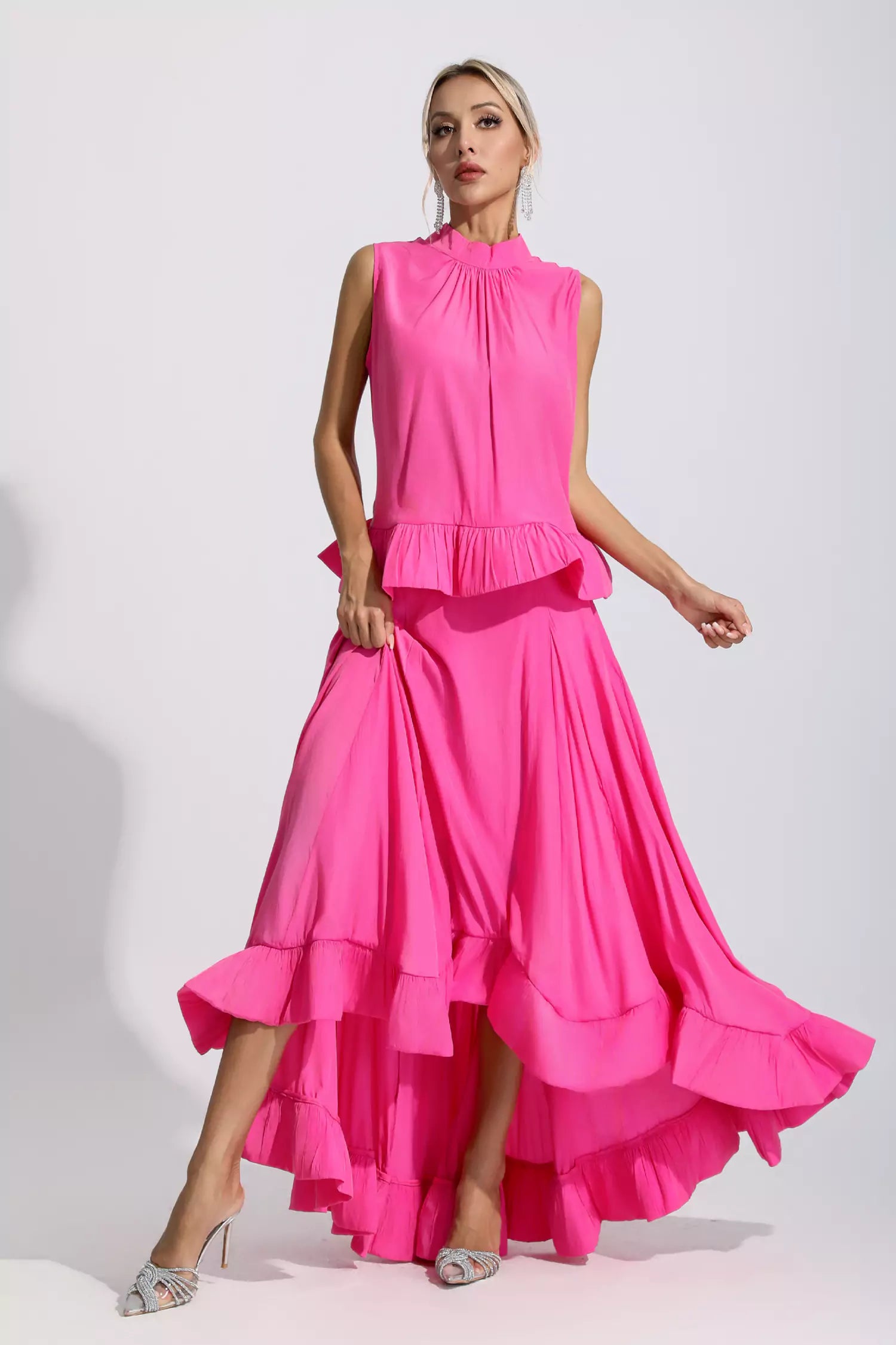 Elaine Pink Sleeveless Ruffle Mermaid Set-CATCHALL
