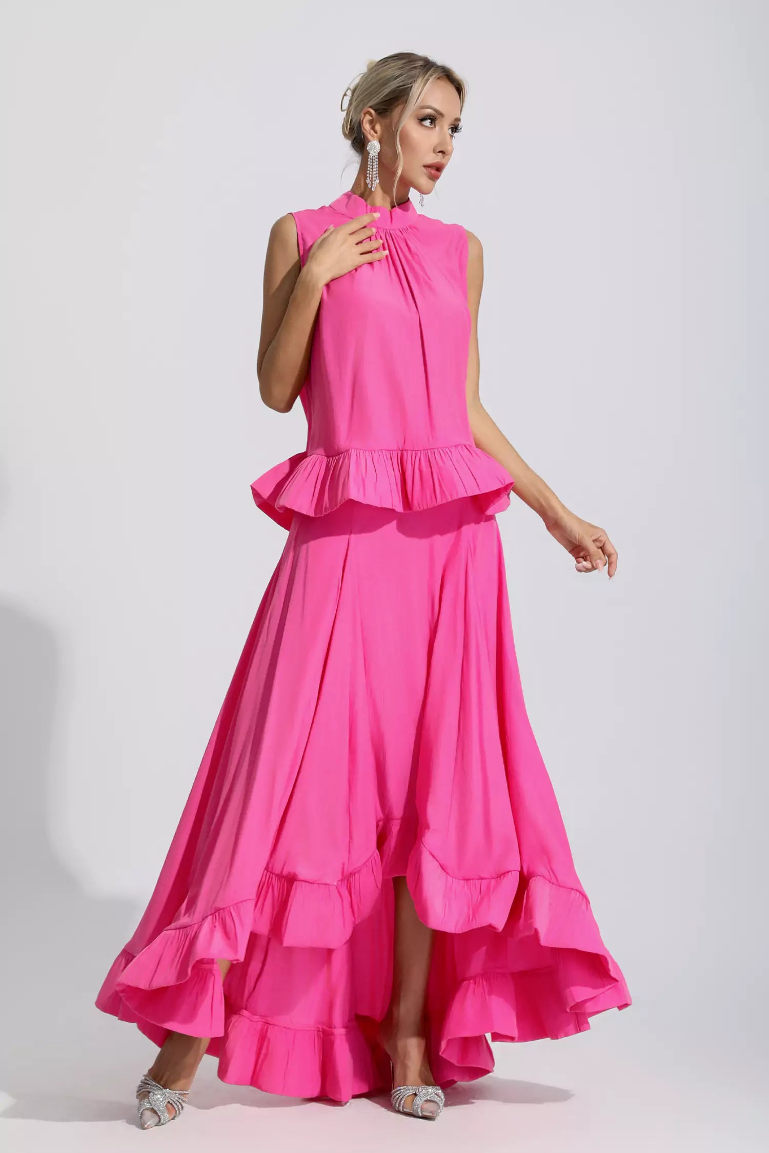 Elaine Pink Sleeveless Ruffle Mermaid Set-CATCHALL