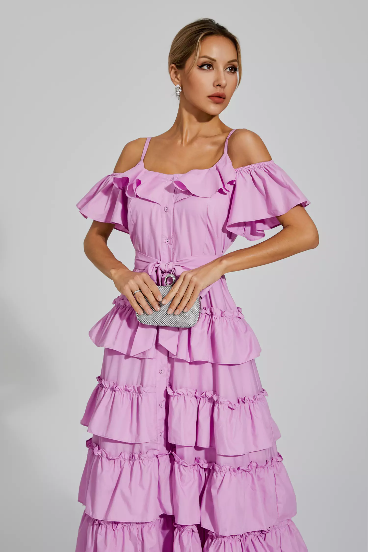 Eleanora Purple Tiered Slip Dress-CATCHALL