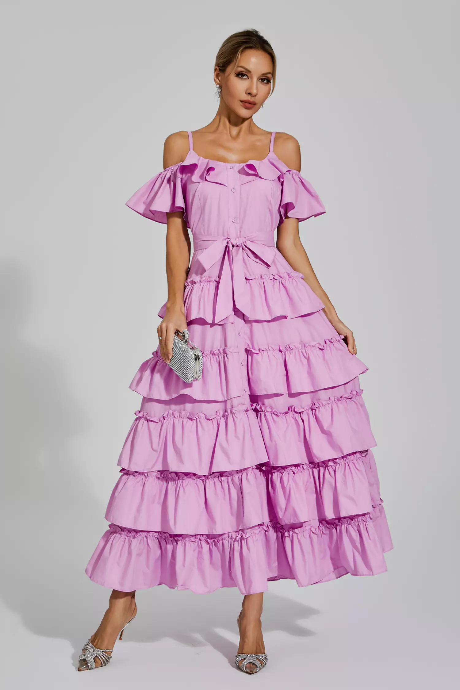 Eleanora Purple Tiered Slip Dress-CATCHALL