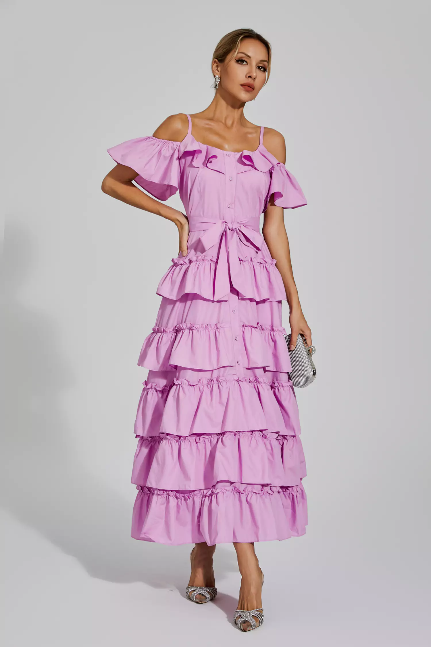 Eleanora Purple Tiered Slip Dress-CATCHALL