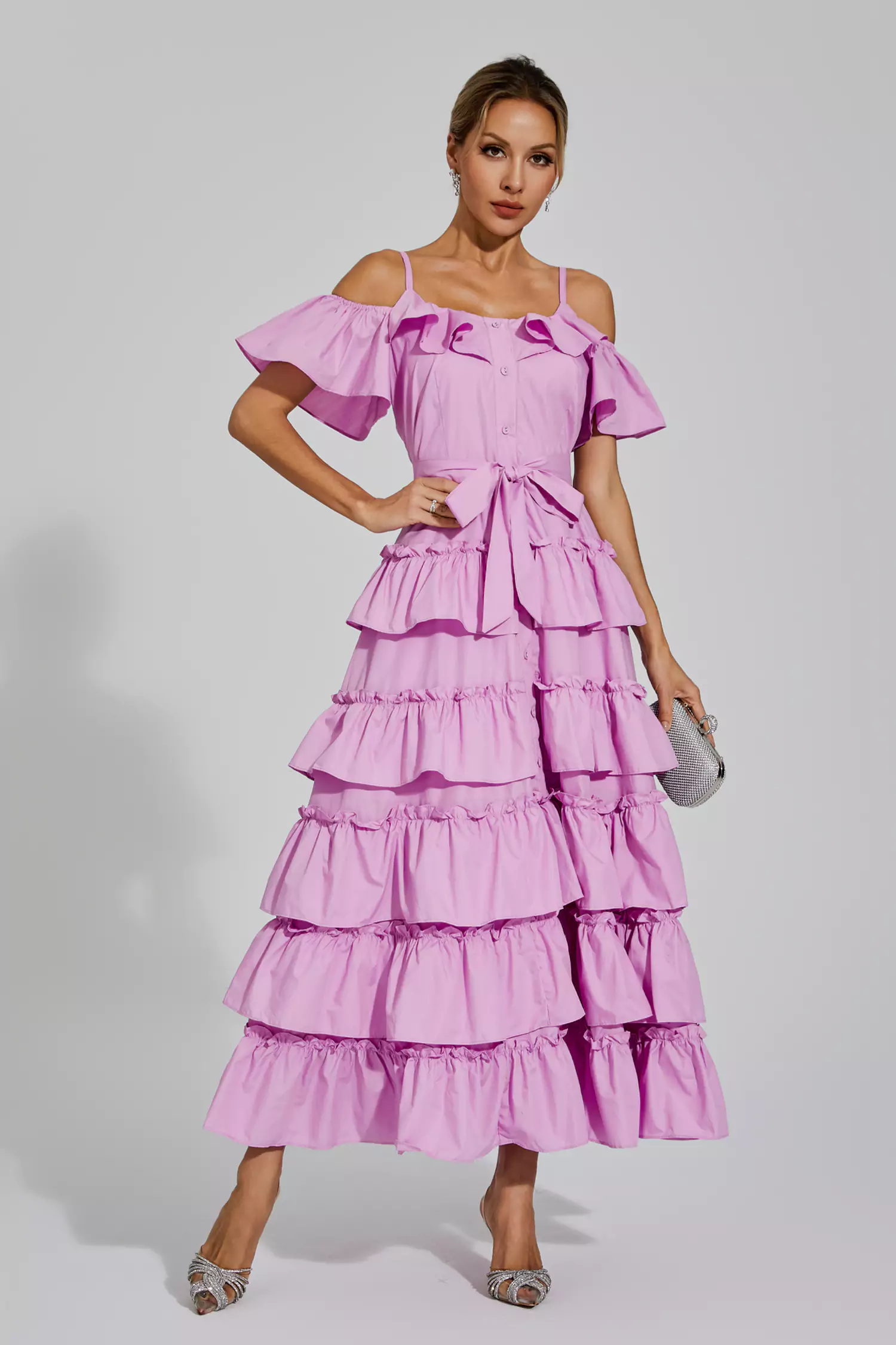 Eleanora Purple Tiered Slip Dress-CATCHALL