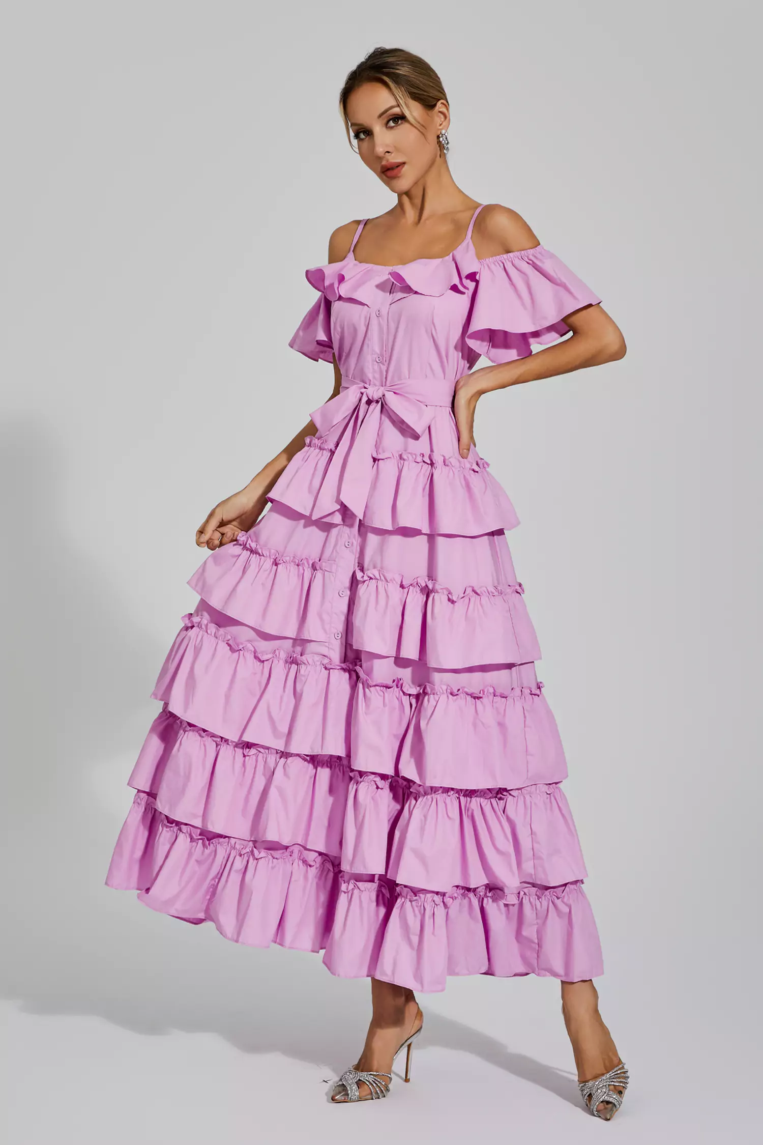 Eleanora Purple Tiered Slip Dress-CATCHALL