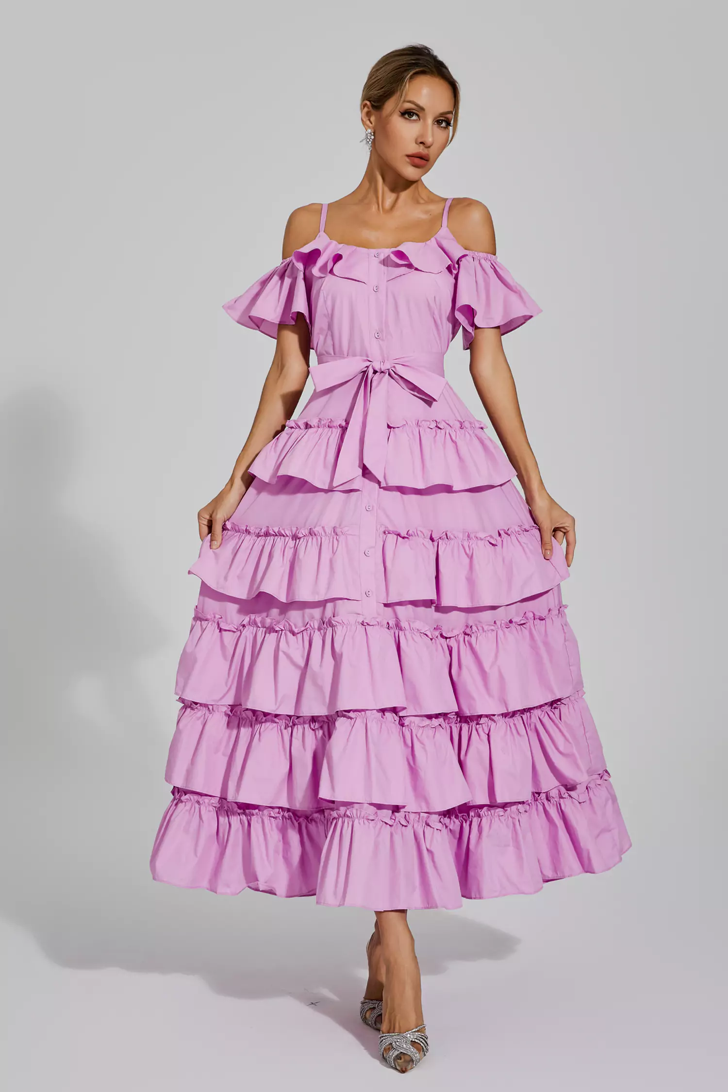 Eleanora Purple Tiered Slip Dress-CATCHALL