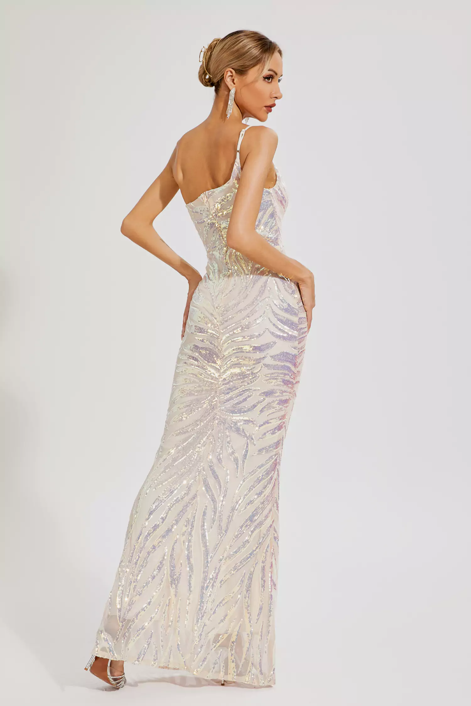 Elia Apricot Sequins One-shoulder Dress-CATCHALL