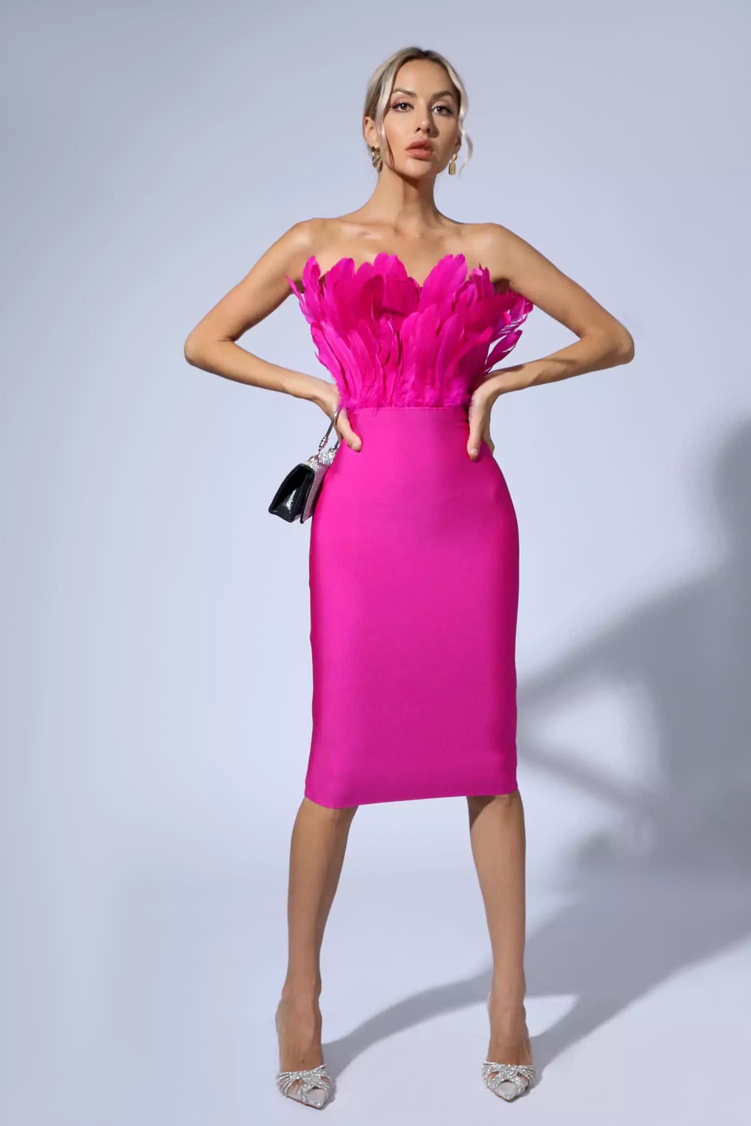 Elianna Purple Feather Midi Dress-CATCHALL
