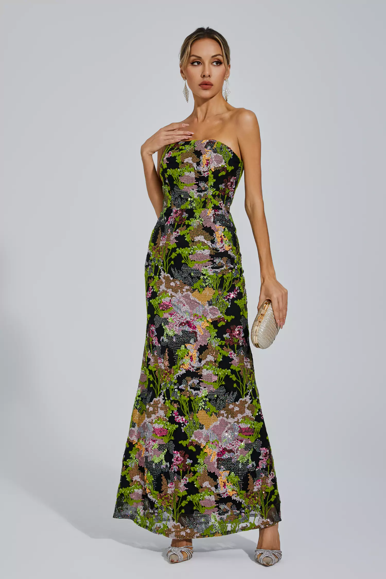 Elina Green Off-shoulder Sequin Dress-CATCHALL