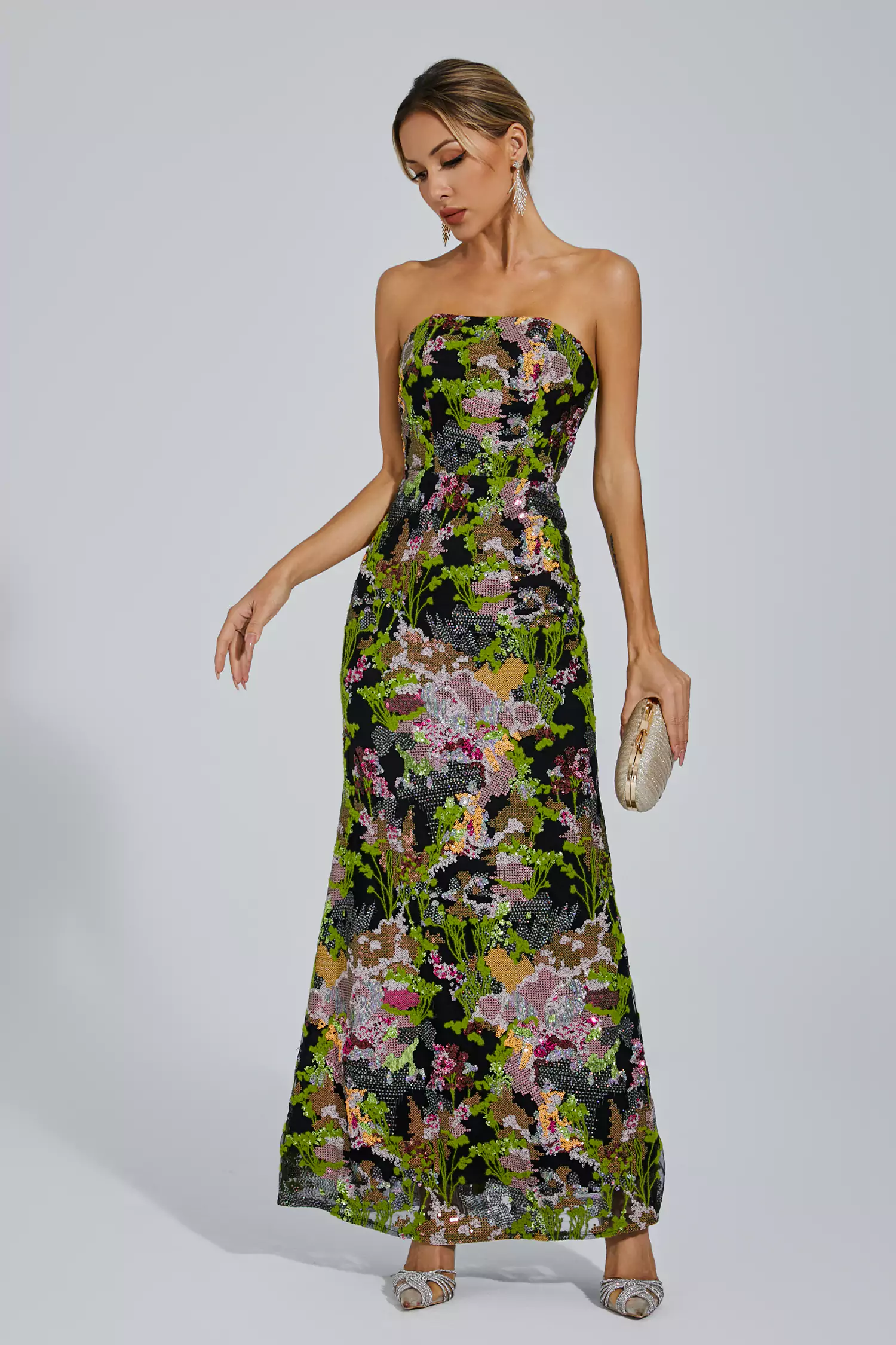 Elina Green Off-shoulder Sequin Dress-CATCHALL