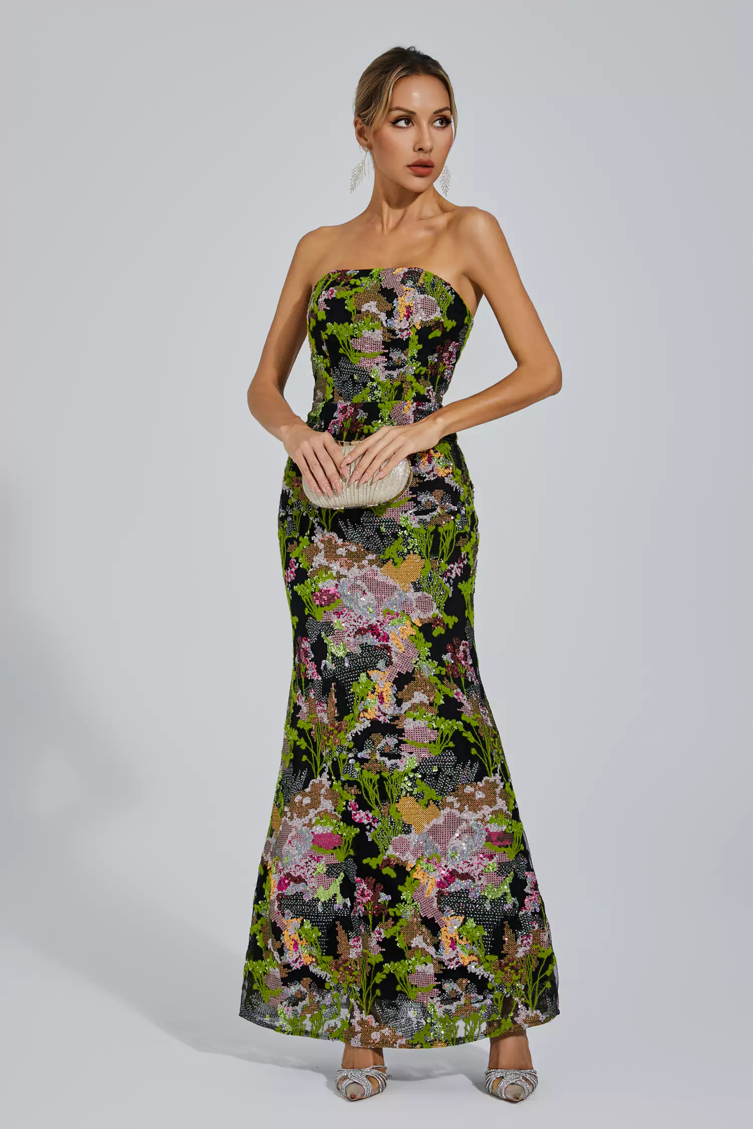 Elina Green Off-shoulder Sequin Dress-CATCHALL