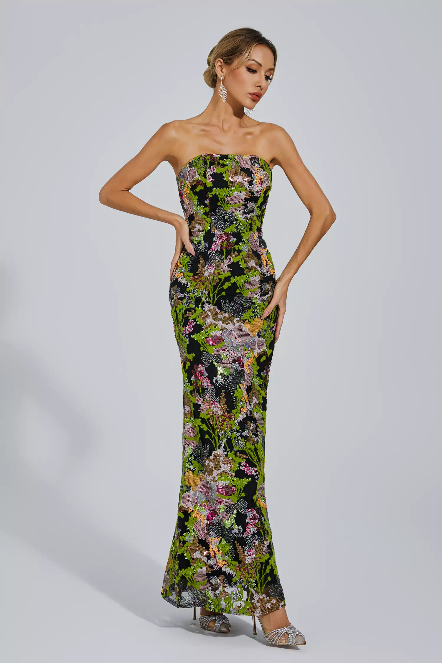 Elina Green Off-shoulder Sequin Dress-CATCHALL