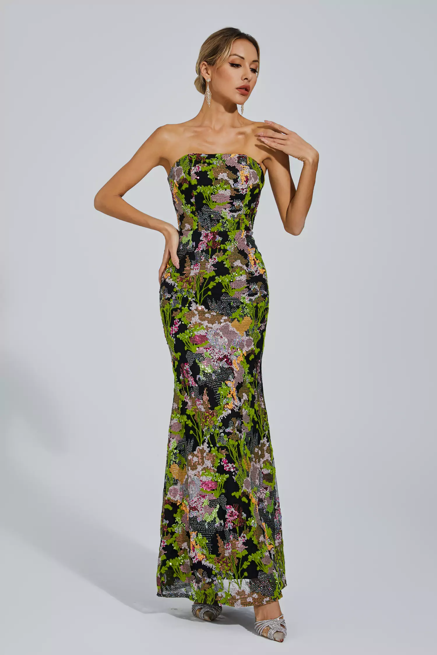 Elina Green Off-shoulder Sequin Dress-CATCHALL