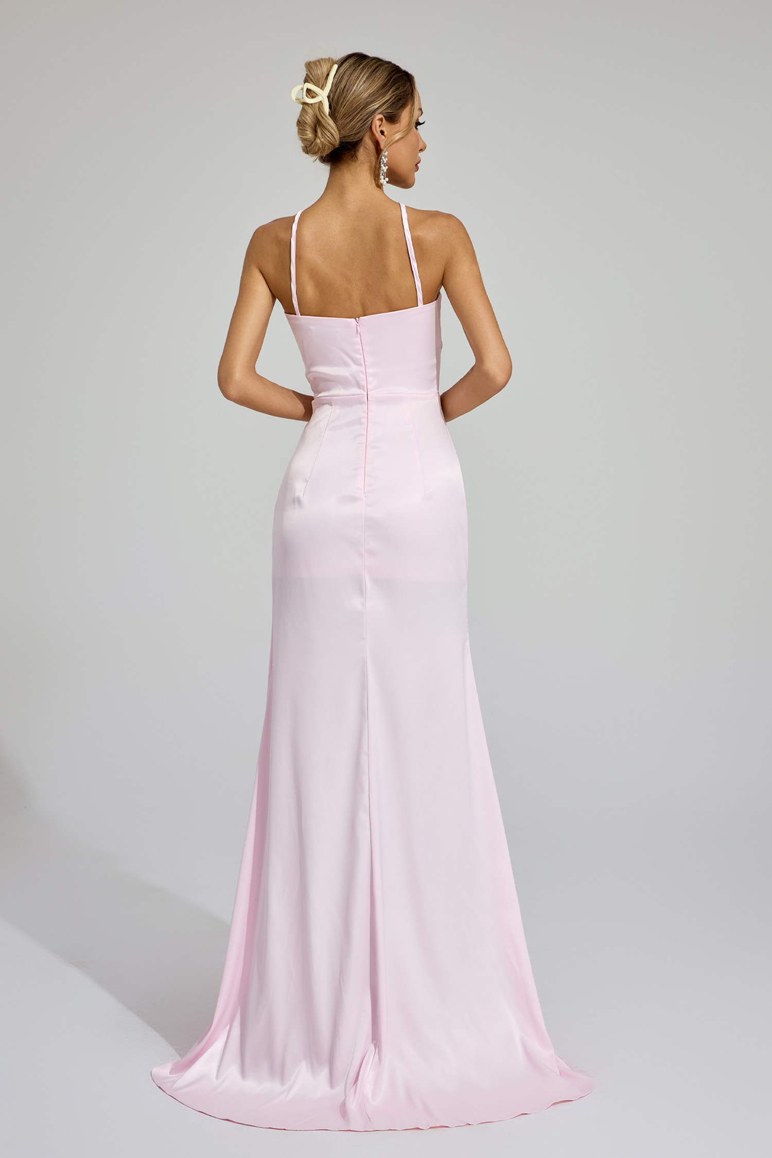 Elinor Pink Slit Halter Dress
