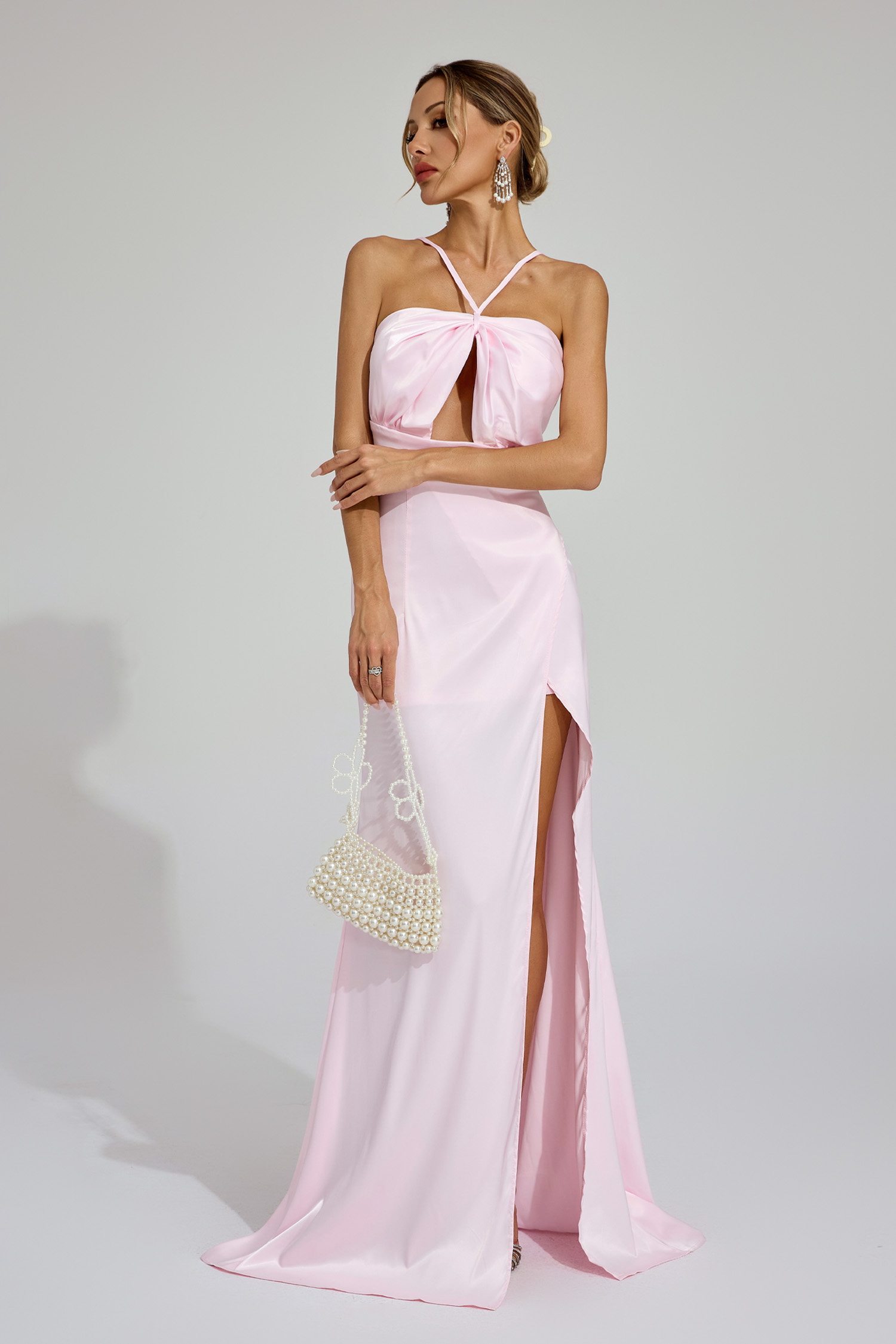 Elinor Pink Slit Halter Dress
