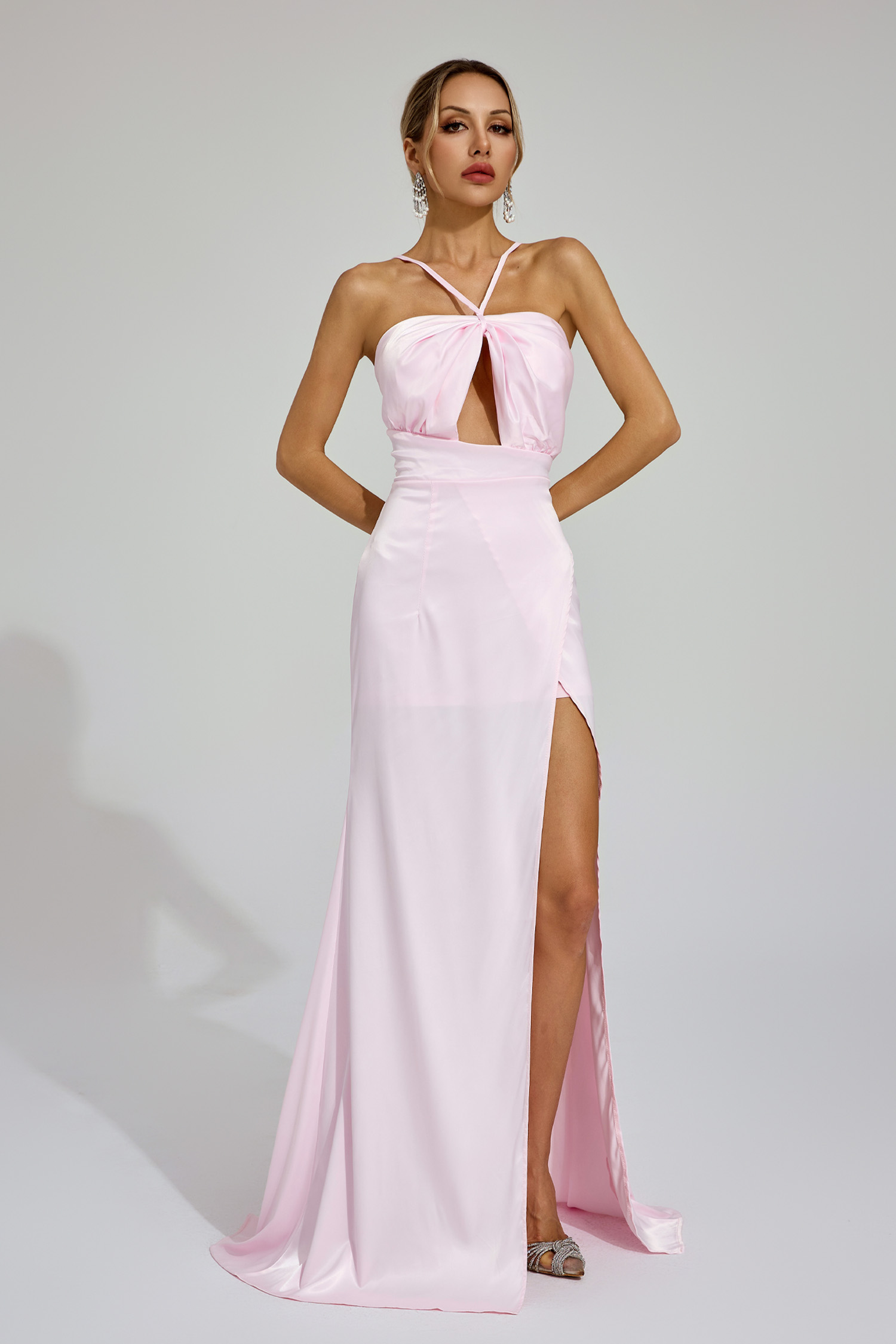 Elinor Pink Slit Halter Dress