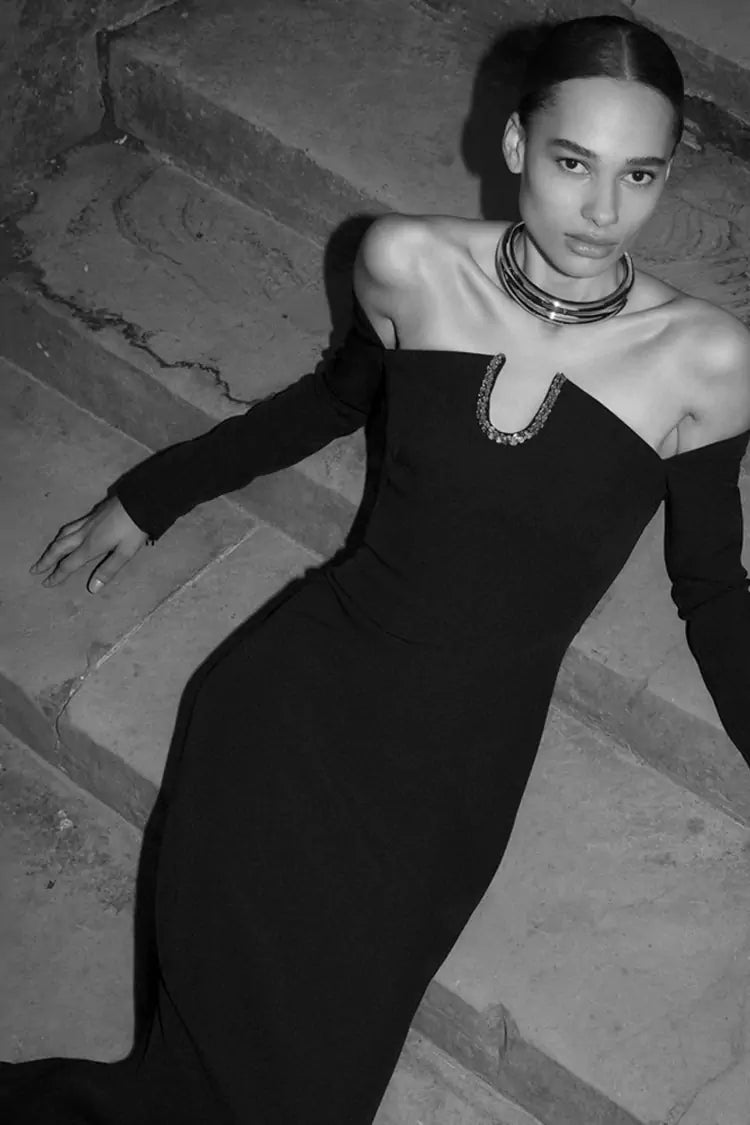 Elise Black Diamante Maxi Dress-CATCHALL