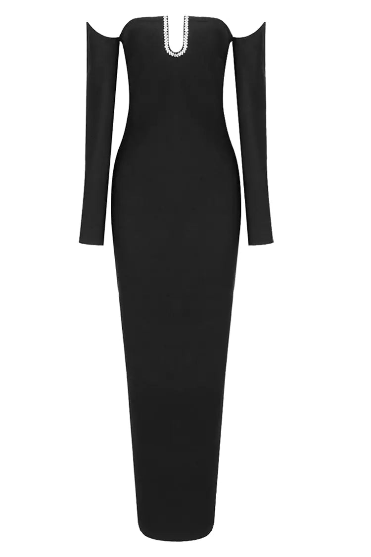 Elise Black Diamante Maxi Dress-CATCHALL