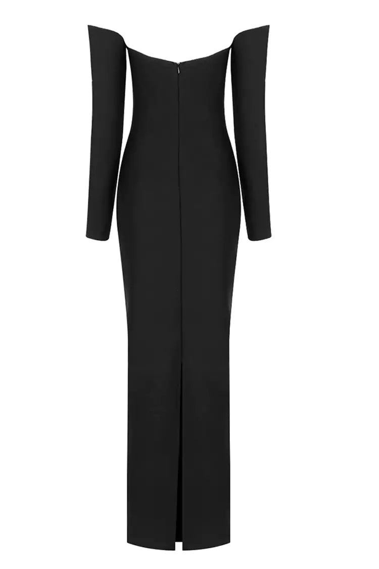 Elise Black Diamante Maxi Dress-CATCHALL